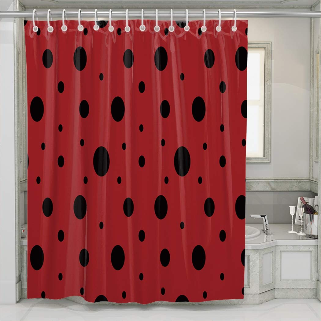 KELEMO Ladybug Print Shower Curtain - Trendy Red & Black Dots Bathroom Decor, Waterproof Fabric, Extra Long 72x84 Inches - Perfect for Modern Bathrooms & Kids' Room Decor