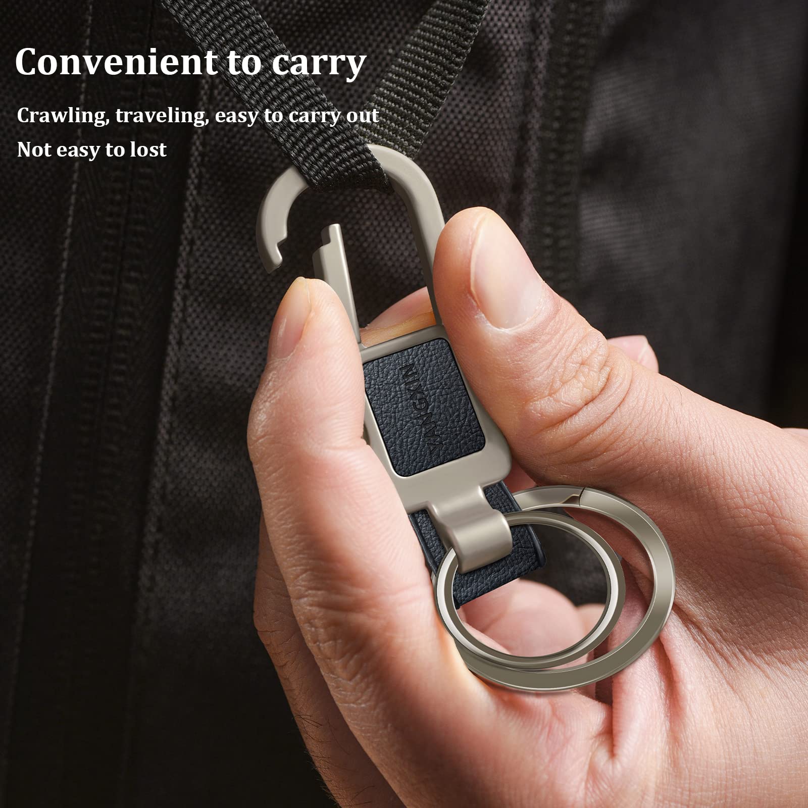Durable Leather Keychain with 2 Key Rings & Carabiner Clip - Heavy Duty Car Keys Holder for Men & Women (Gift Box Included) - Perfect for Car Keys, House Keys, and Outdoor Adventures