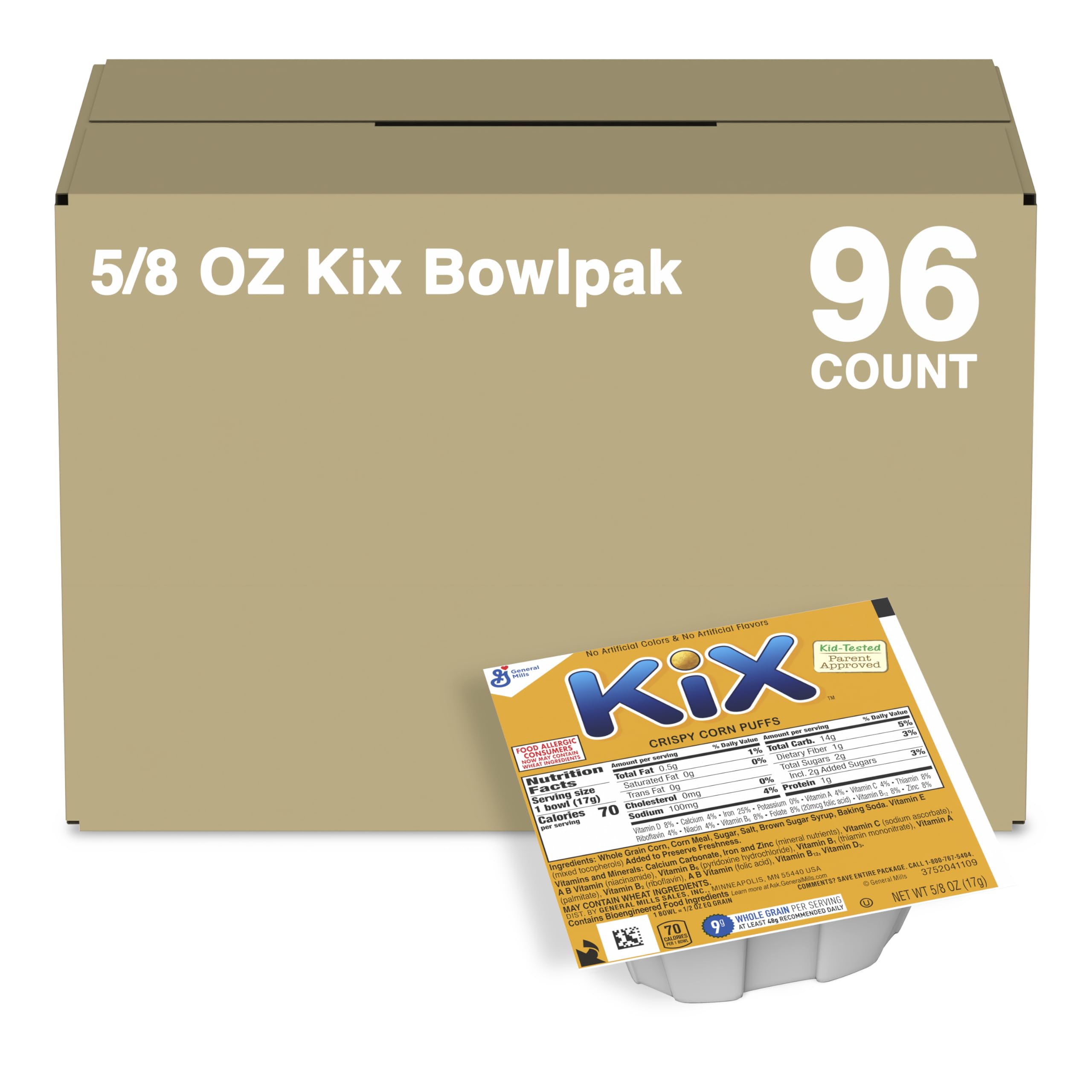 Kix Cereal Single Serve Bowl - 0.62 Oz (Pack of 96) | Quick Breakfast for Kids, On-The-Go Snacks, School Lunch Box Essential, Healthy Morning Meal Solution