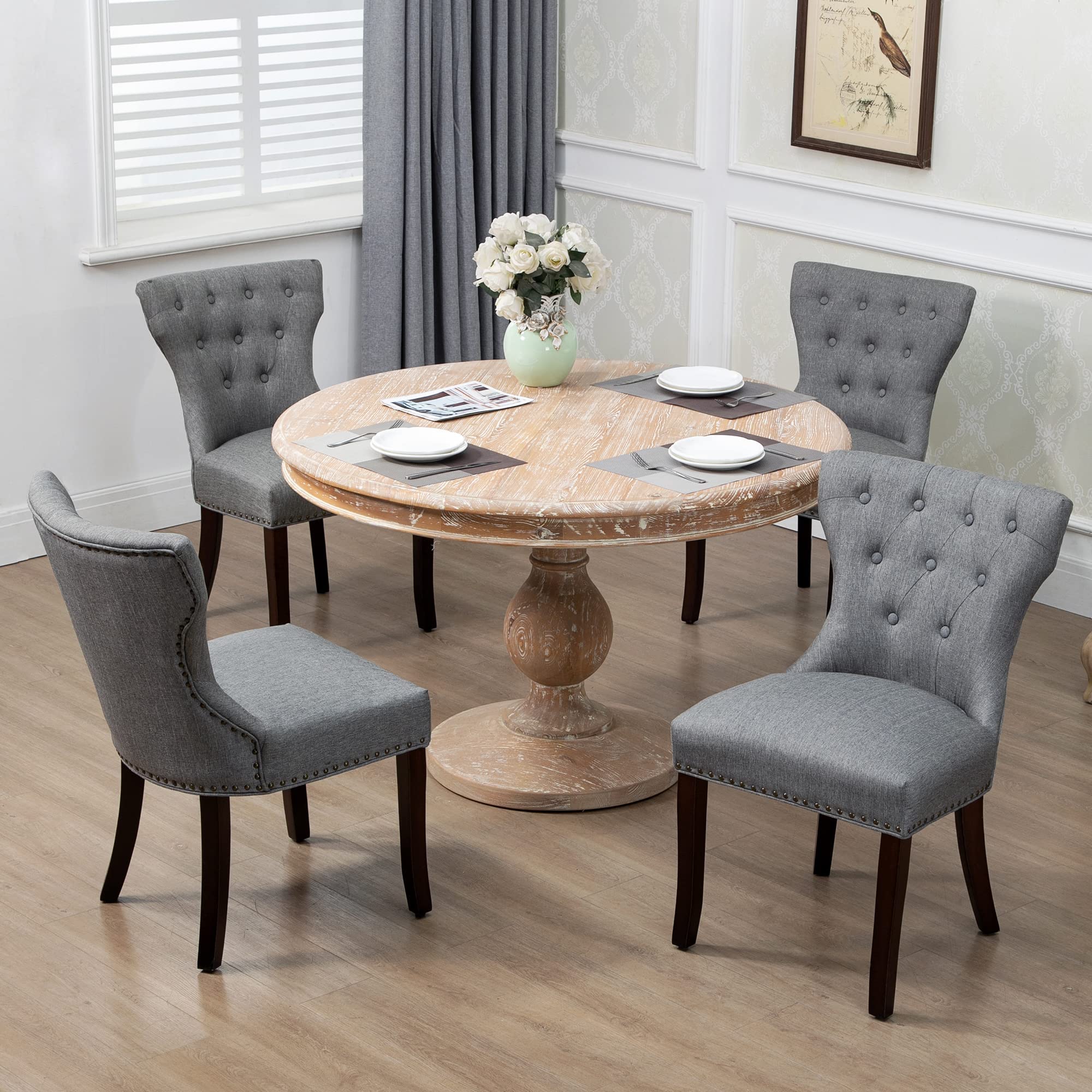 DAGONHIL Set of 2 Gray Upholstered Fabric Dining Chairs - Tufted Solid Wood Accent Chairs with Nail Head Trim for Dining Room, Living Room & Home Decor | Comfortable Seating for Family Gatherings & Dinner Parties
