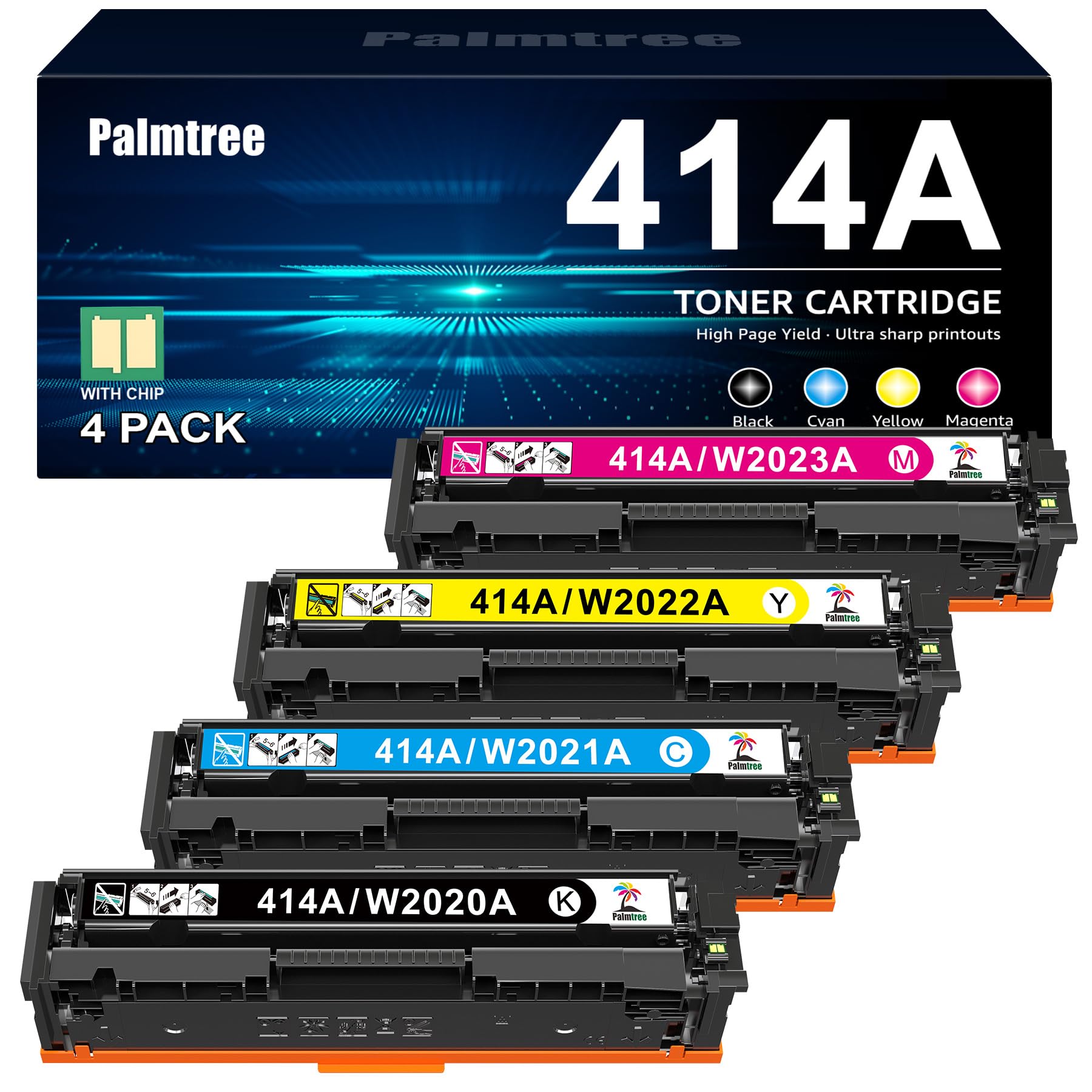 Compatible Toner Cartridge Replacement for HP 414A 414X - High Yield 4-Pack (Black, Cyan, Magenta, Yellow) for HP Color LaserJet Pro MFP M479fdw/M479fdn/M479dw/M454dw/M454dn/M455dn/M480f Printers - Perfect for Office & Home Printing Needs