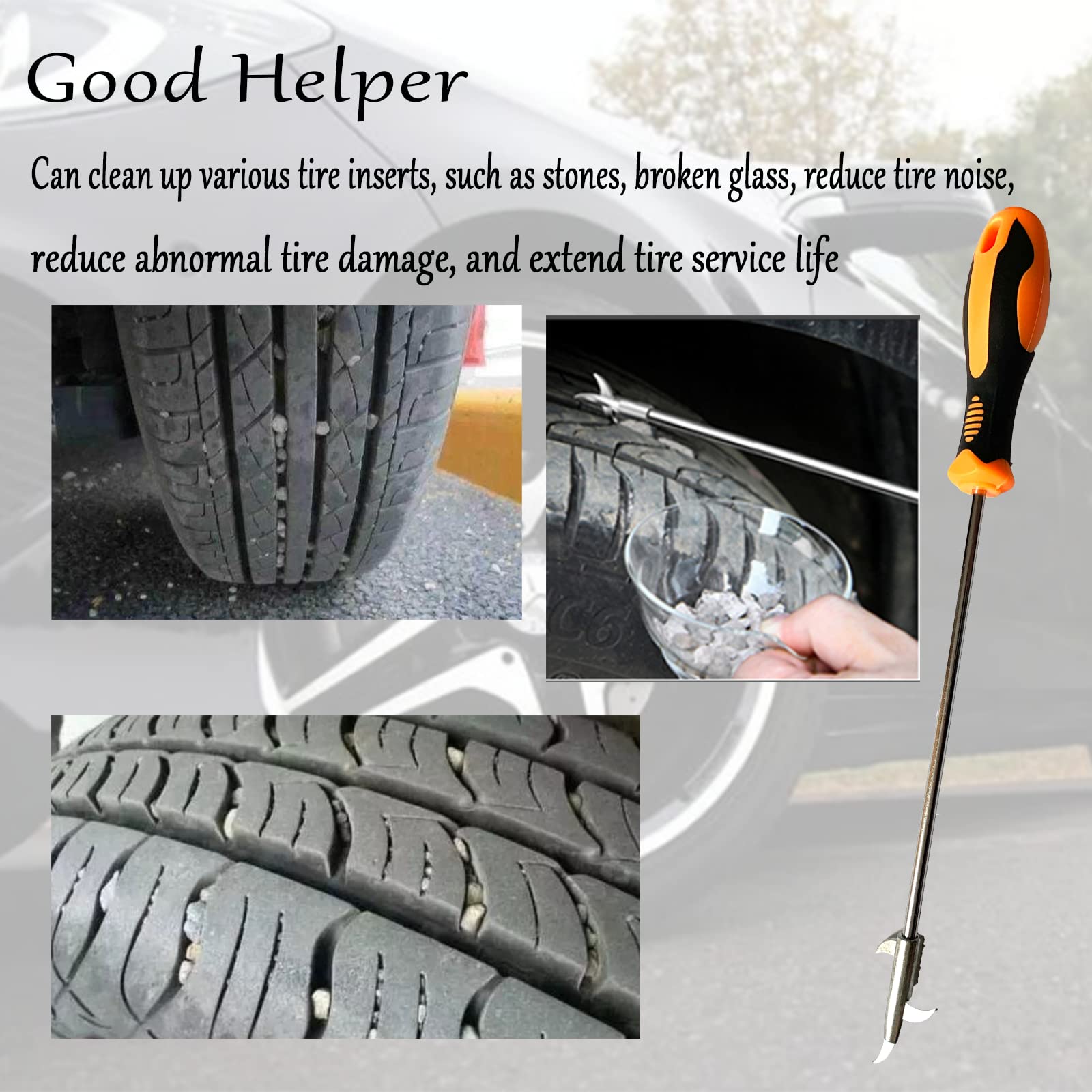 Multifunctional Stainless Steel Tire Stone Removal Tool - Portable Car Wheel Cleaning Hook with Screwdriver for Automotive Repair & Maintenance | Perfect for Off-Roading, Winter Driving & DIY Tire Care