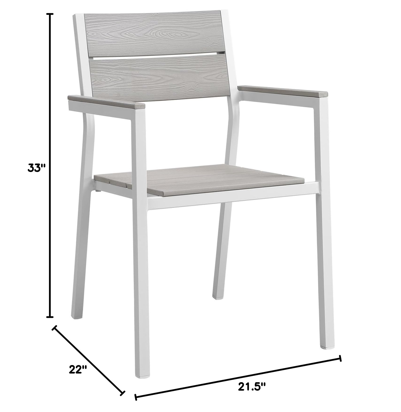 Modway Maine Aluminum Outdoor Patio Arm Chair - Weather-Resistant White Light Gray Lounge Chair for Garden, Poolside & Backyard Relaxation