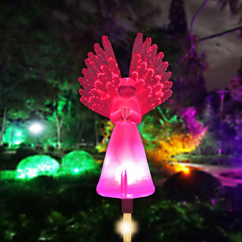 Solar Powered Outdoor Decorative Angel Lights - Color Changing Garden Stake Lights for Yard, Patio, Pathway & Cemetery Decor | Perfect Housewarming Gift for Women, Friends, Mom & Grandma | Ideal for Nighttime Garden Illumination & Memorial Displays