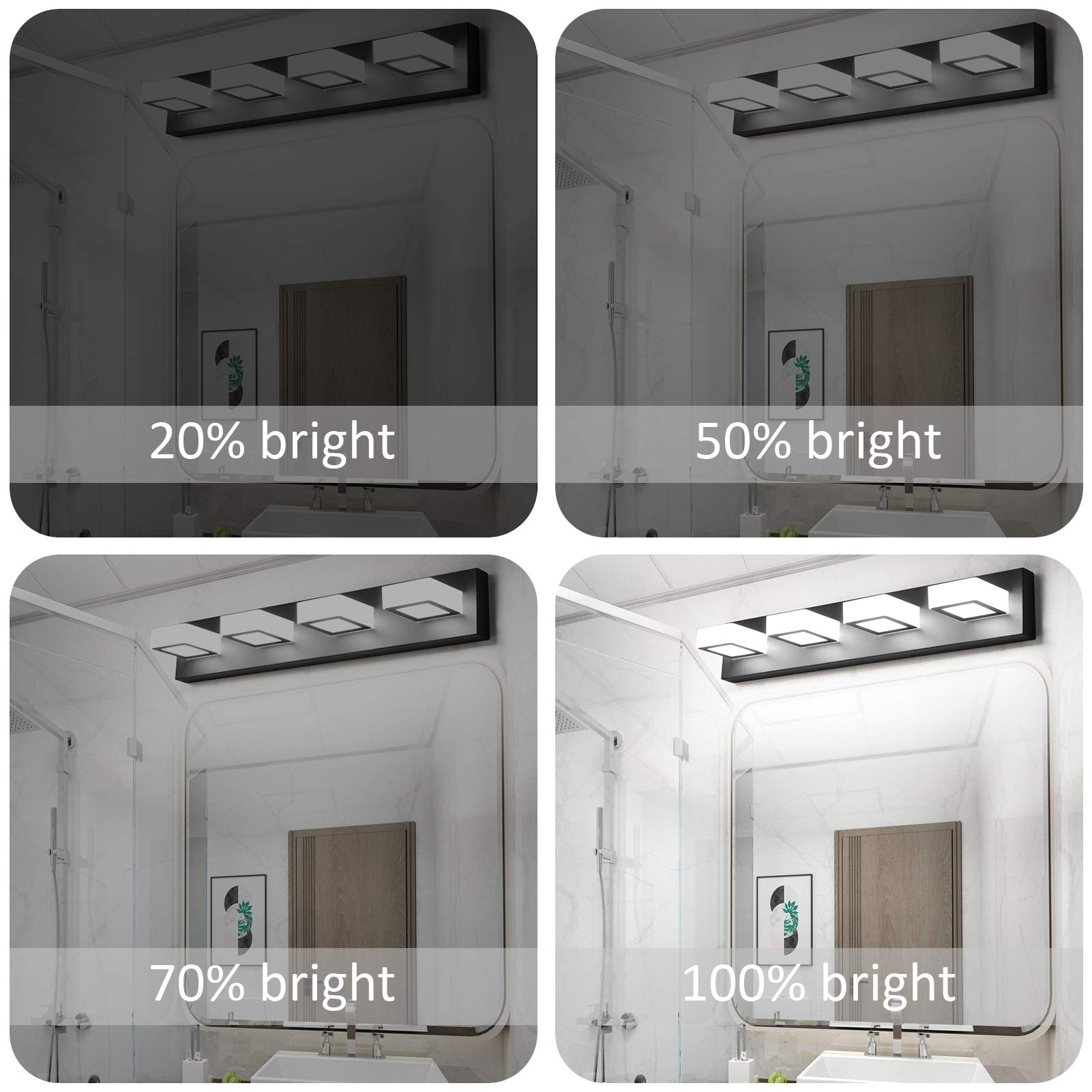 Ralbay Black Dimmable 4-Light LED Vanity Light - Modern Stainless Steel & Acrylic 360° Rotatable Bathroom Lighting Fixture for Mirror - Perfect for Powder Rooms, Master Baths & Spa-Like Vanity Areas