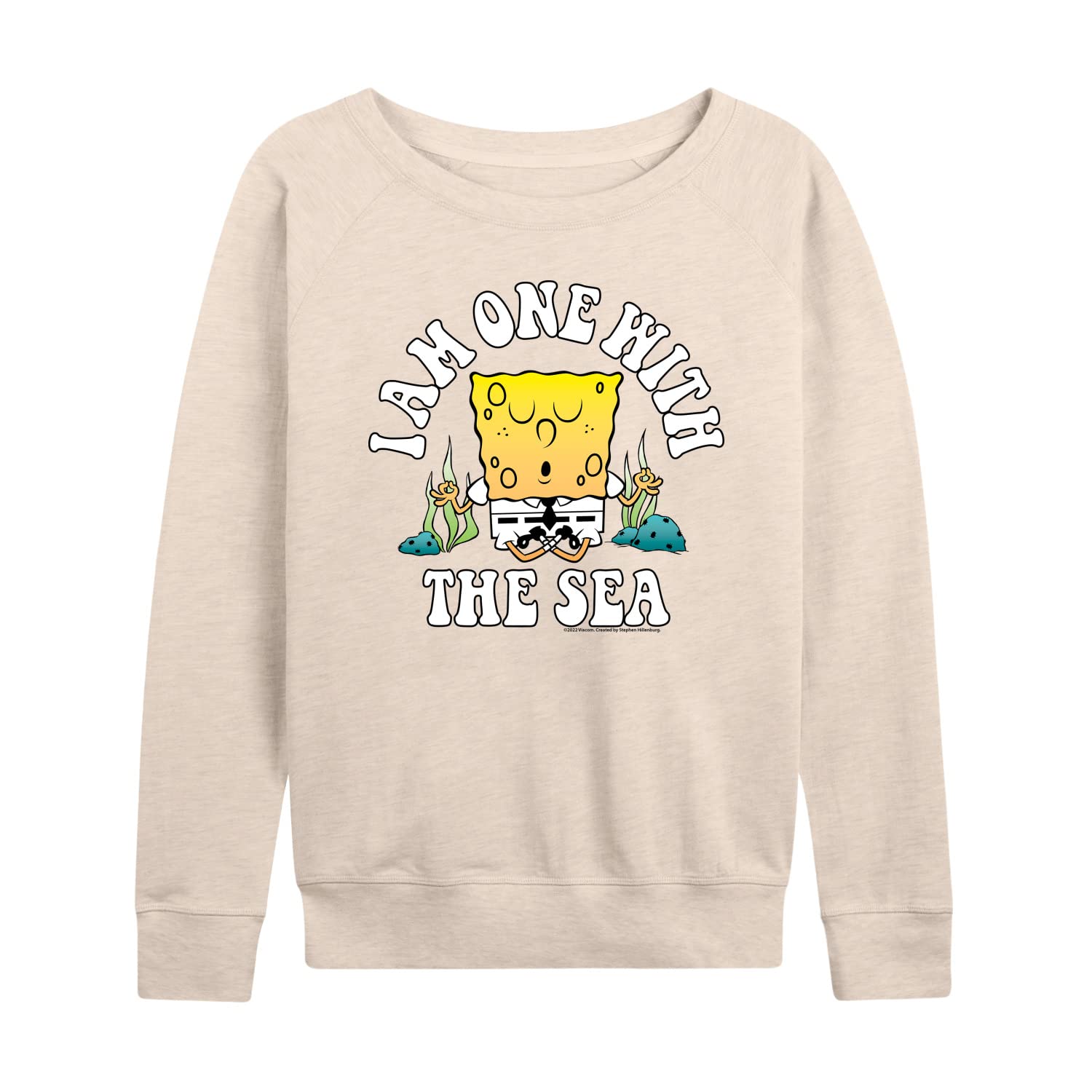 HYBRID APPAREL Women's SpongeBob SquarePants 'I'm One With The Sea' Lightweight French Terry Pullover Hoodie - Casual Loungewear & Beach Cover-Up