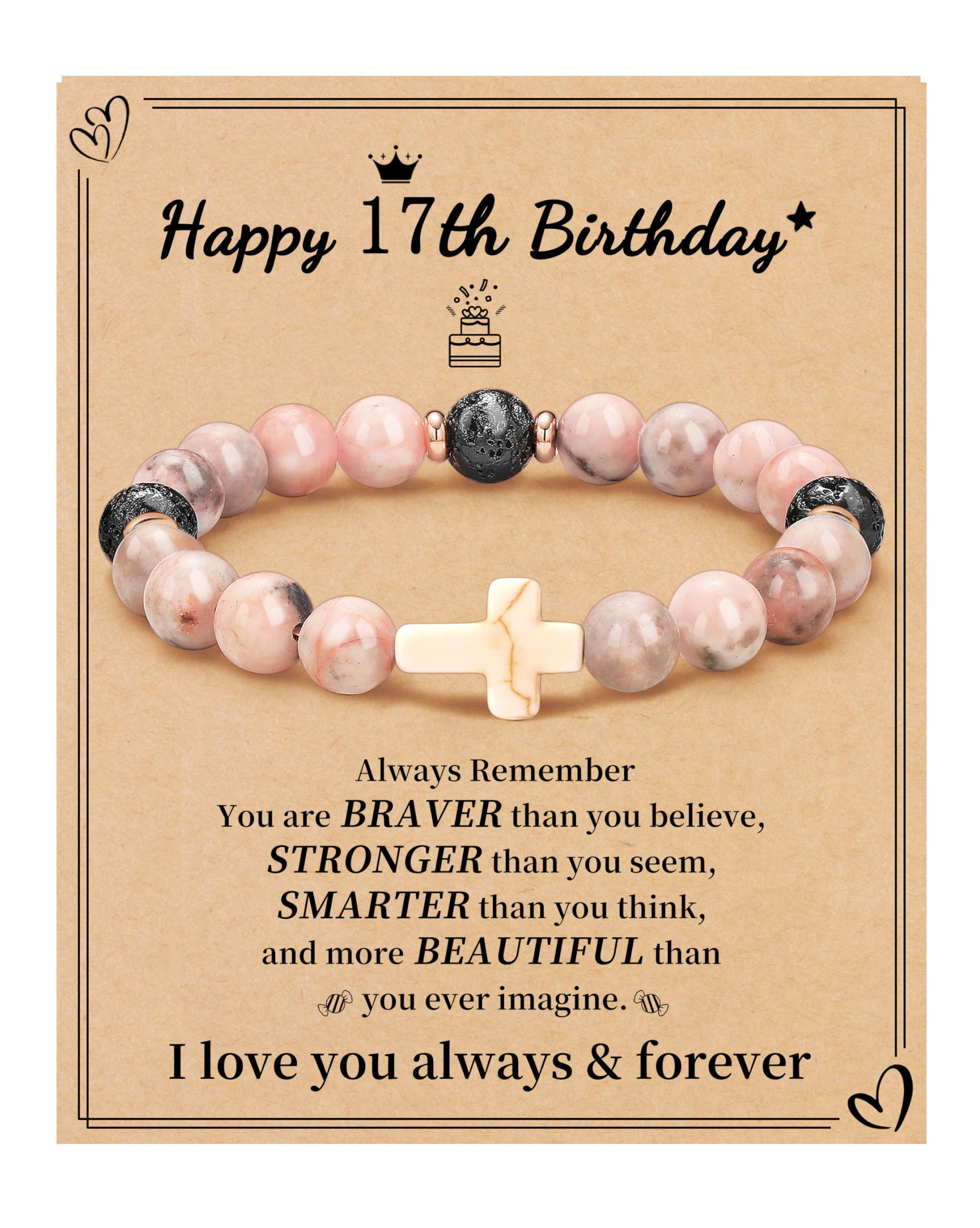 JSJOY Natural Stone Beaded Bracelet - Birthday Gifts for Women, Girls, Mom, Sister, Daughter (Age 6-80) - Christian Cross Jewelry for Easter, Christmas & Special Occasions - Perfect for Daily Wear, Church & Gift Giving