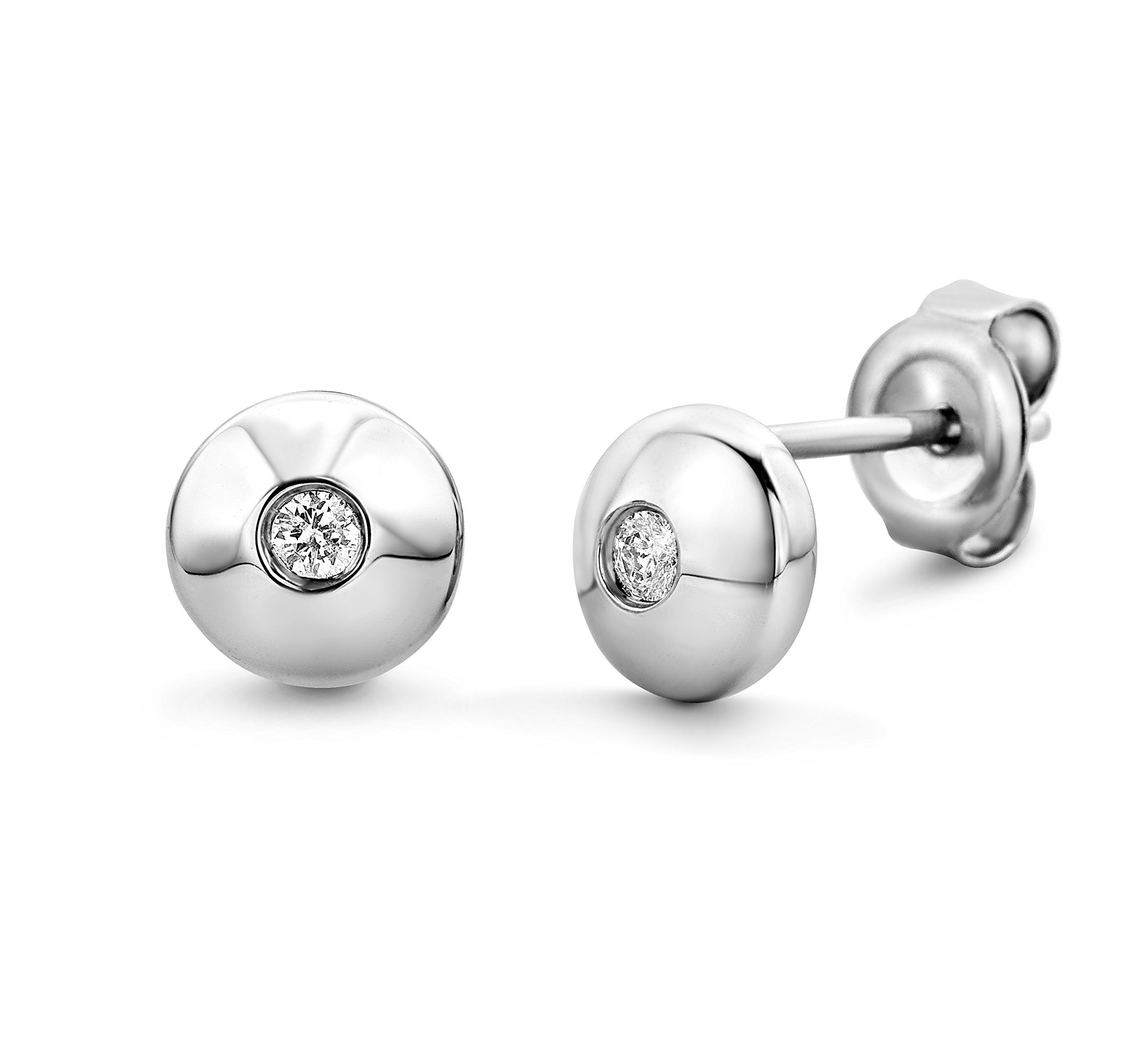 Miore Women's Sterling Silver Diamond Earrings - 925 Silver Solitaire HI/I1 Diamond .06ct Stud Earrings with Butterfly Back for Daily Wear, Gift Giving & Special Occasions