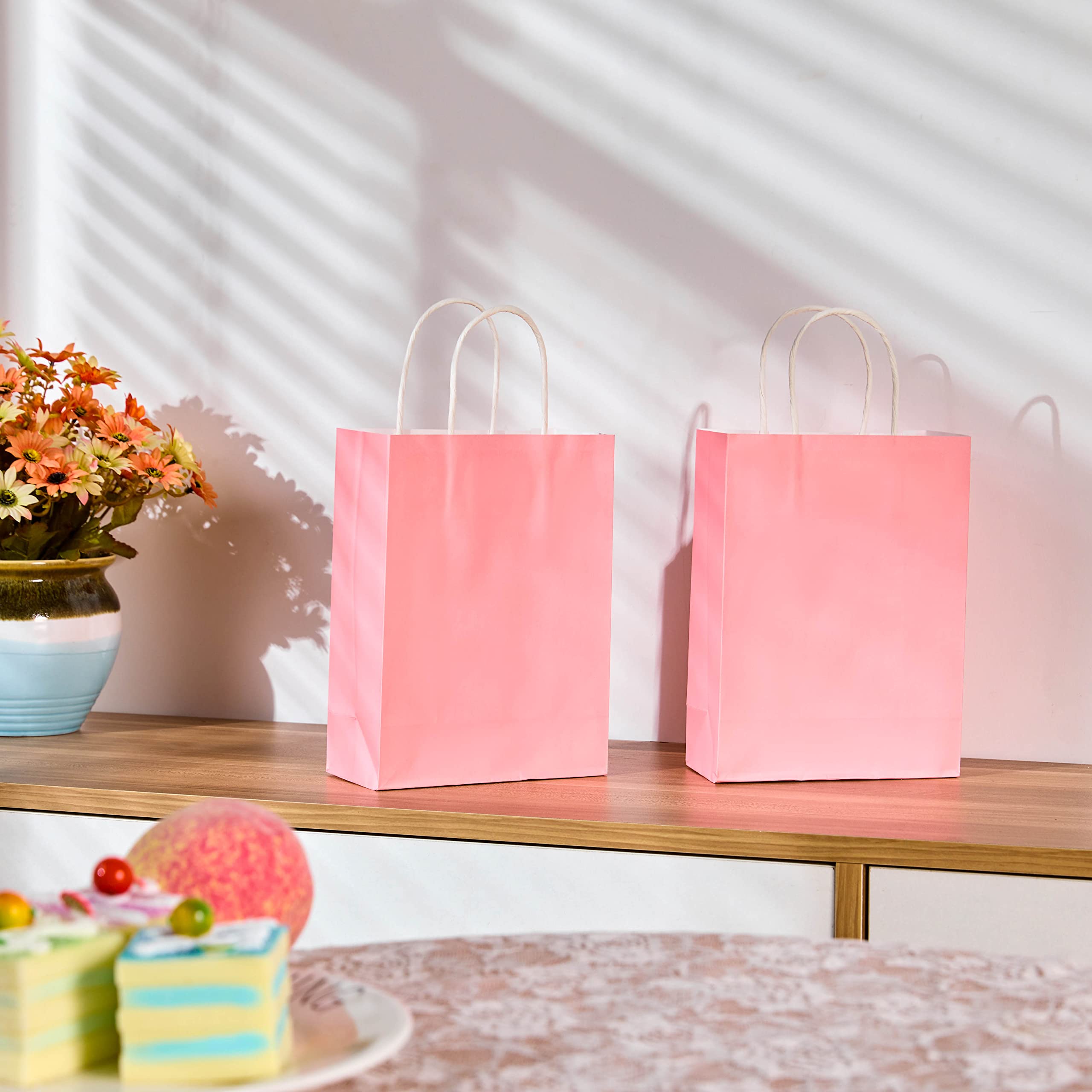 24 Pack Small Party Favor Bags with Handles - Cute Pink Goodie Bags for Birthday Parties, Baby Showers & Wedding Favors | Bulk Gift Bags for Kids, Candy, Treats & Party Supplies