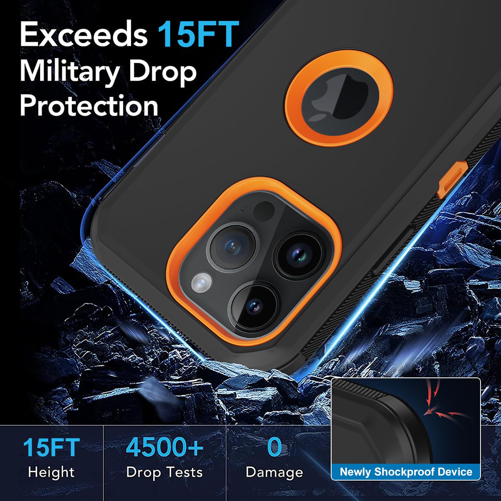 **Rugged iPhone 15 Pro Max Case with Built-in Screen Protector | Heavy Duty Drop, Shock & Dust Proof Protection | Full Body Cover for Apple iPhone 15 Pro Max 6.7