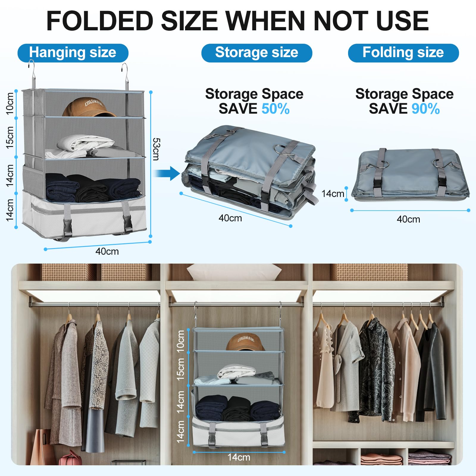 Premium Durable Hanging Travel Shelves & Oxford Packing Cubes for Suitcases - Portable Luggage Organizer for Carry-On, Closet & Travel (White) - Perfect for Business Trips, Vacations & Home Storage