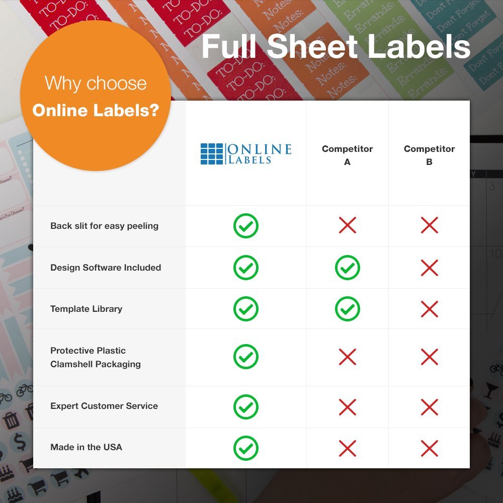 8.5 x 11 Full Sheet Blockout Labels for Laser Printers - 25 Pack with Vertical Back Slit for Easy Peeling - Perfect for Mailing, Shipping & File Organization - OnlineLabels