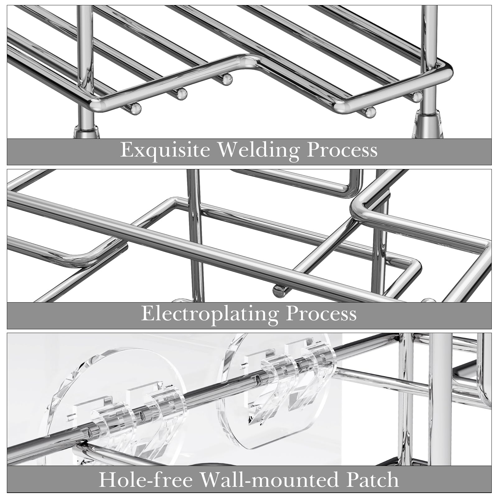 Stainless Steel Wall Mount Toothbrush Holder for Shower - 3 Slot Self Adhesive Bathroom Organizer - Compatible with Colgate Extra Clean & Oral-B CrossAction - Perfect for Small Bathrooms, RVs and Dorm Showers