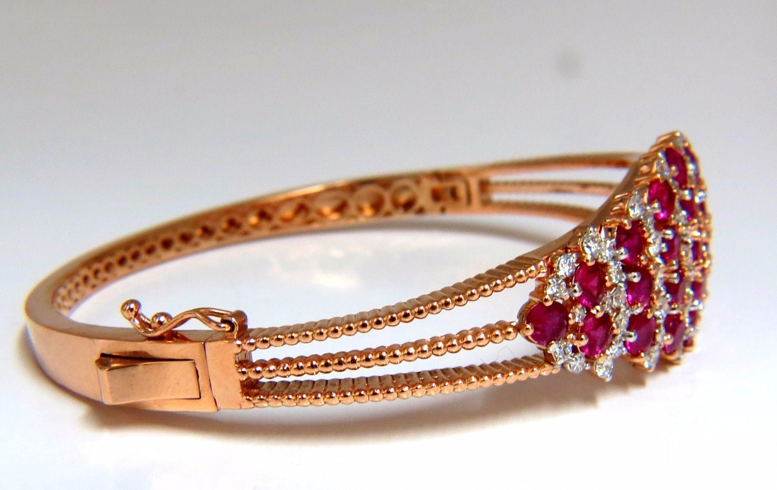 6.16ct Natural Round Cut Ruby & Diamond Bangle Bracelet in 14K Gold - Victorian Style Jewelry for Weddings, Anniversaries & Special Occasions