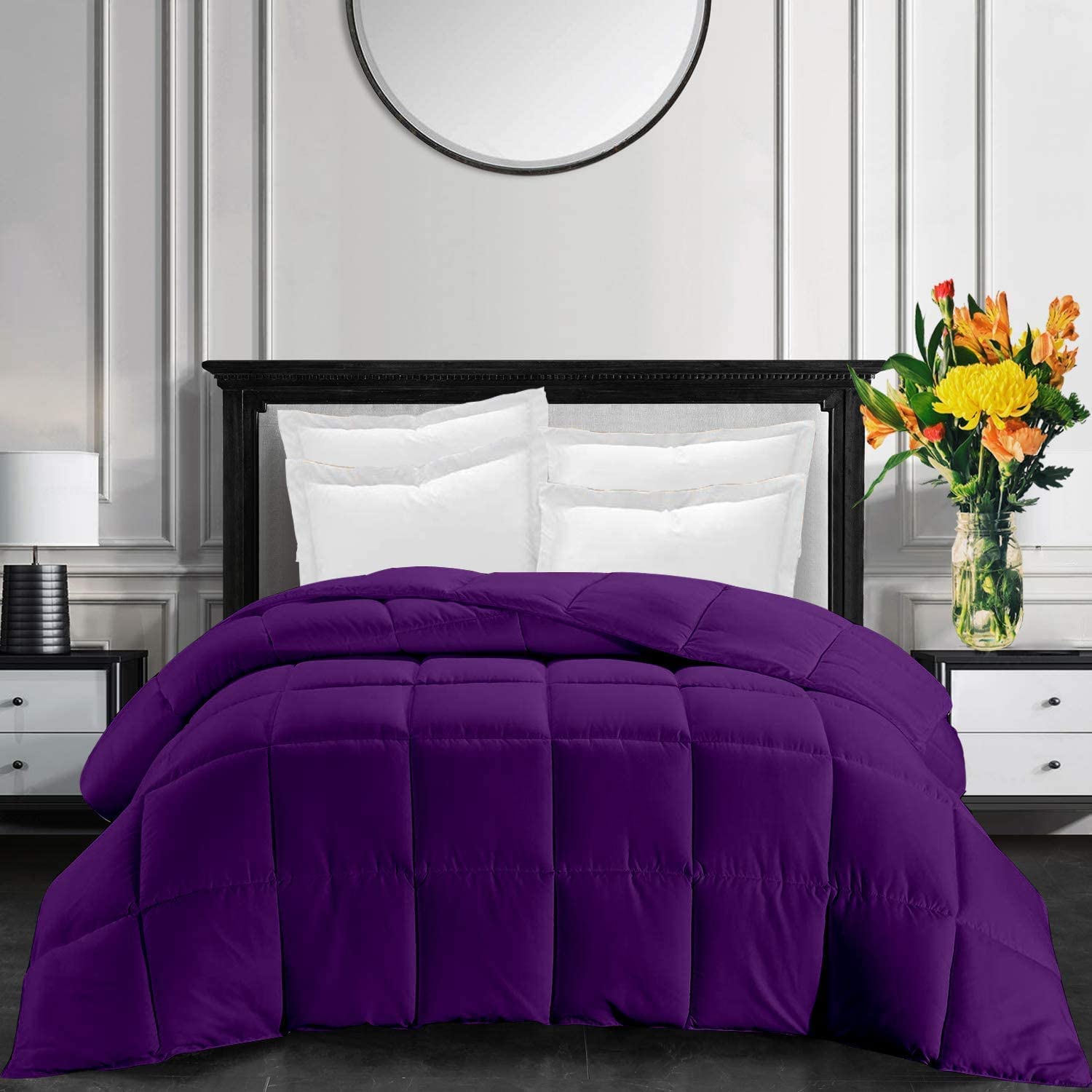 Premium All-Season Goose Down Comforter - 100% Egyptian Cotton, Baffle Box Stitched, 500 Fill Power - King Size Purple Duvet Insert for Luxury Bedding | Perfect for Master Bedrooms, Guest Rooms & Cold Winter Nights