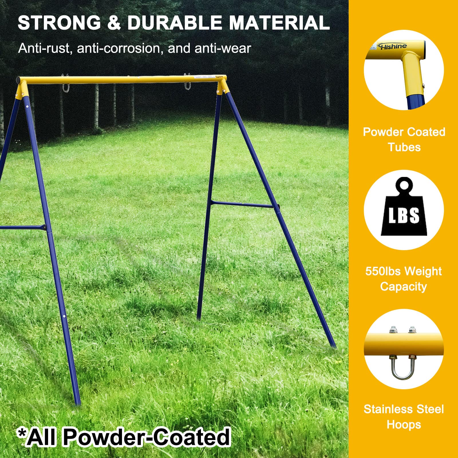 Heavy Duty Full Steel Metal Swing Stand Frame for Backyard - Blue & Yellow (Swing Not Included) | Outdoor Play Equipment for Kids, Parks & Gardens