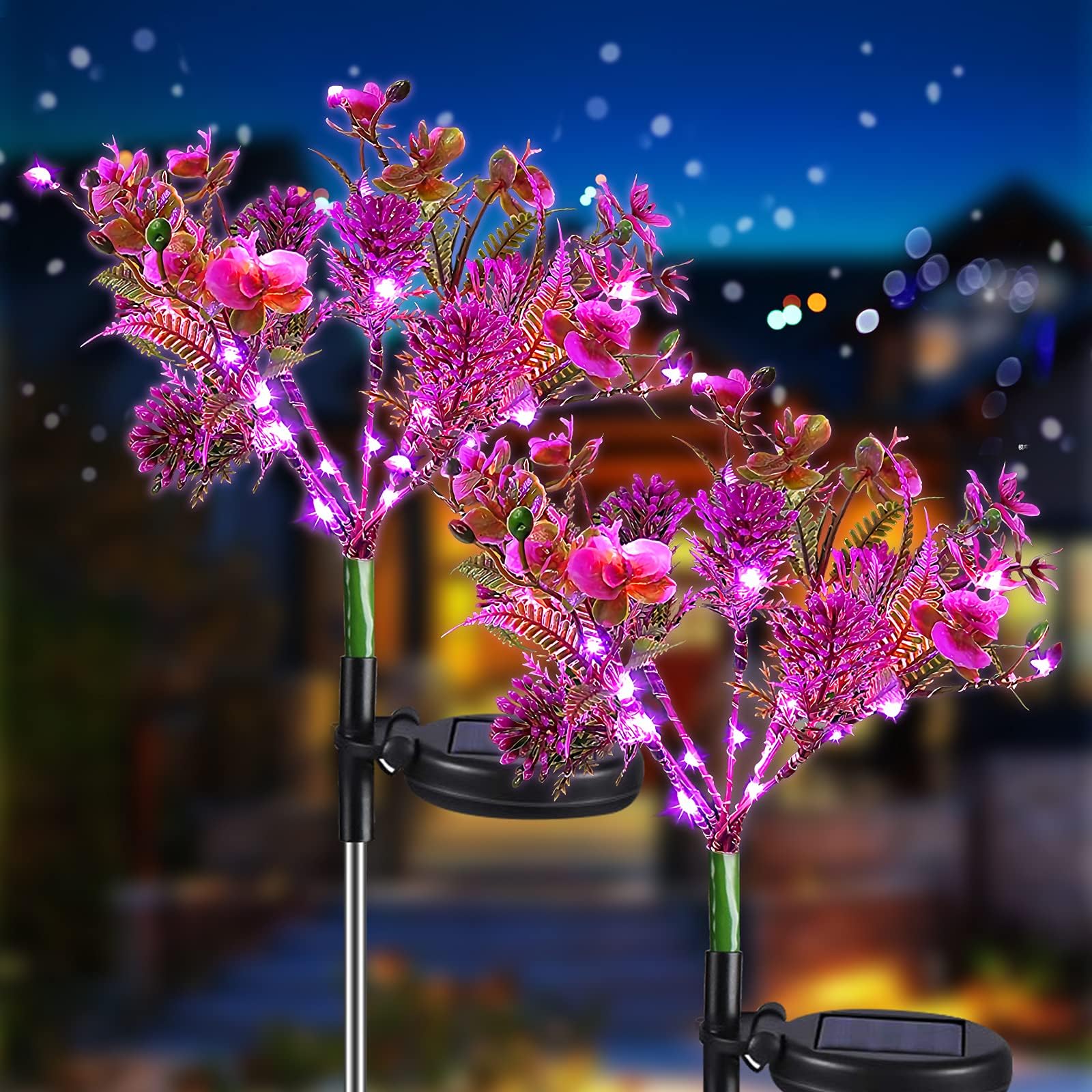 Neporal Solar Garden Lights Outdoor Waterproof IP65 - 2 Pack Phalaenopsis Solar Flower Lights for Patio, Yard, Garden Decor - Perfect Gardening Gifts for Women - Ideal for Pathway Lighting, Landscape Accents & Outdoor Parties