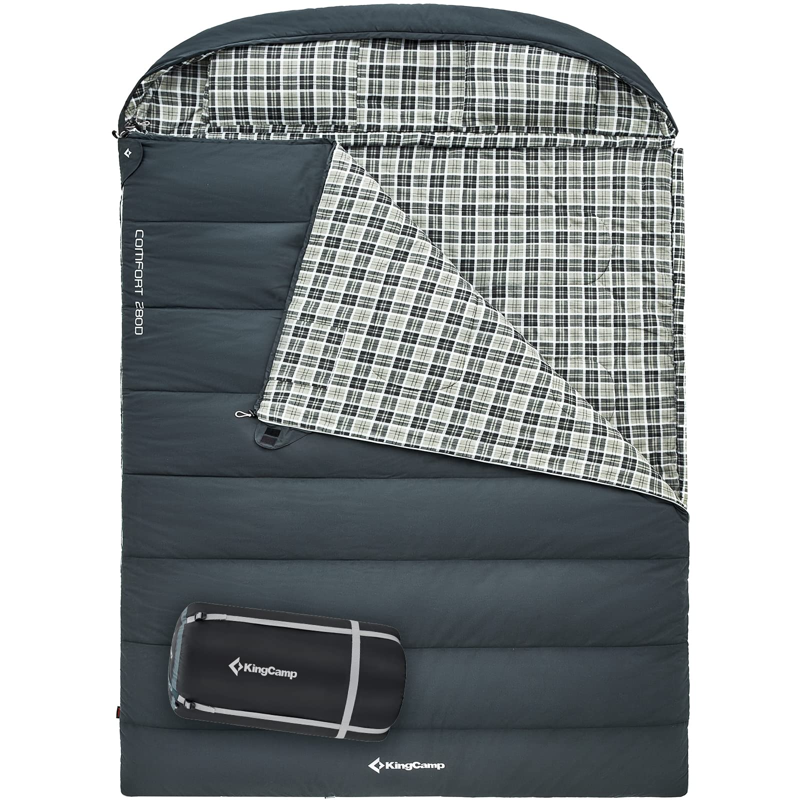 **KingCamp Cotton Flannel Double Sleeping Bag for Adults & Kids – 2 Person XL King/Queen Size (98.3”x59”) – Waterproof & Warm for Camping, Backpacking, Hiking – Includes 2 Pillows – Perfect for Couples & Family Outdoor Adventures**