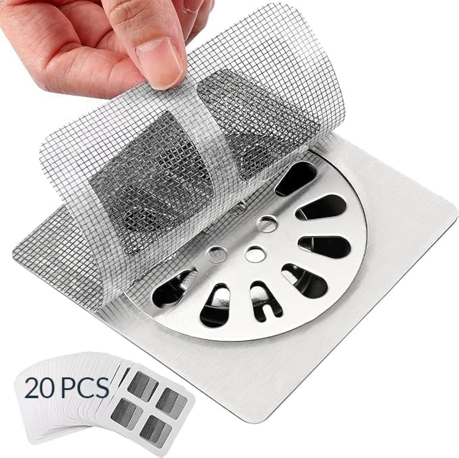 20 Pack Disposable Shower Drain Hair Catcher Mesh Stickers - Bathroom, Laundry & Kitchen Sink Drain Covers for Human & Pet Hair - Prevent Clogs in Showers, Tubs & Sinks