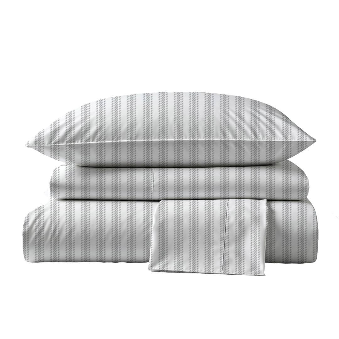Premium 100% Peruvian Pima Cotton Twin Size Bed Sheets Set - 4 Piece Percale Bedding with 415 Thread Count, Breathable & Cooling Sheets in Nautical Stripe Grey - Perfect for Hot Sleepers, Guest Rooms & Dorm Essentials