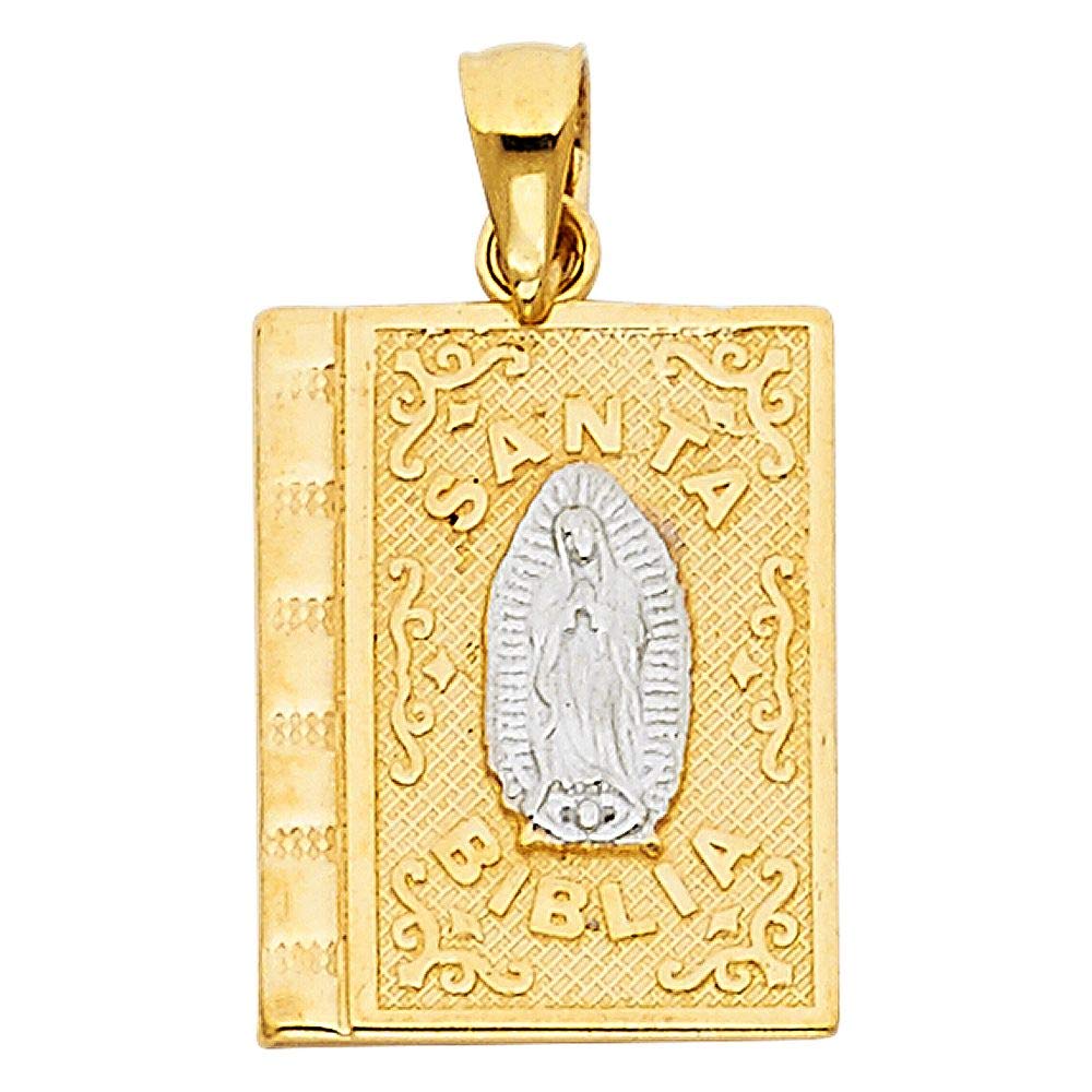 14K Two Tone Gold Bible Pendant Necklace - Religious Jewelry for Women & Men - Perfect for Church, Baptism, Confirmation & Everyday Faith Wear