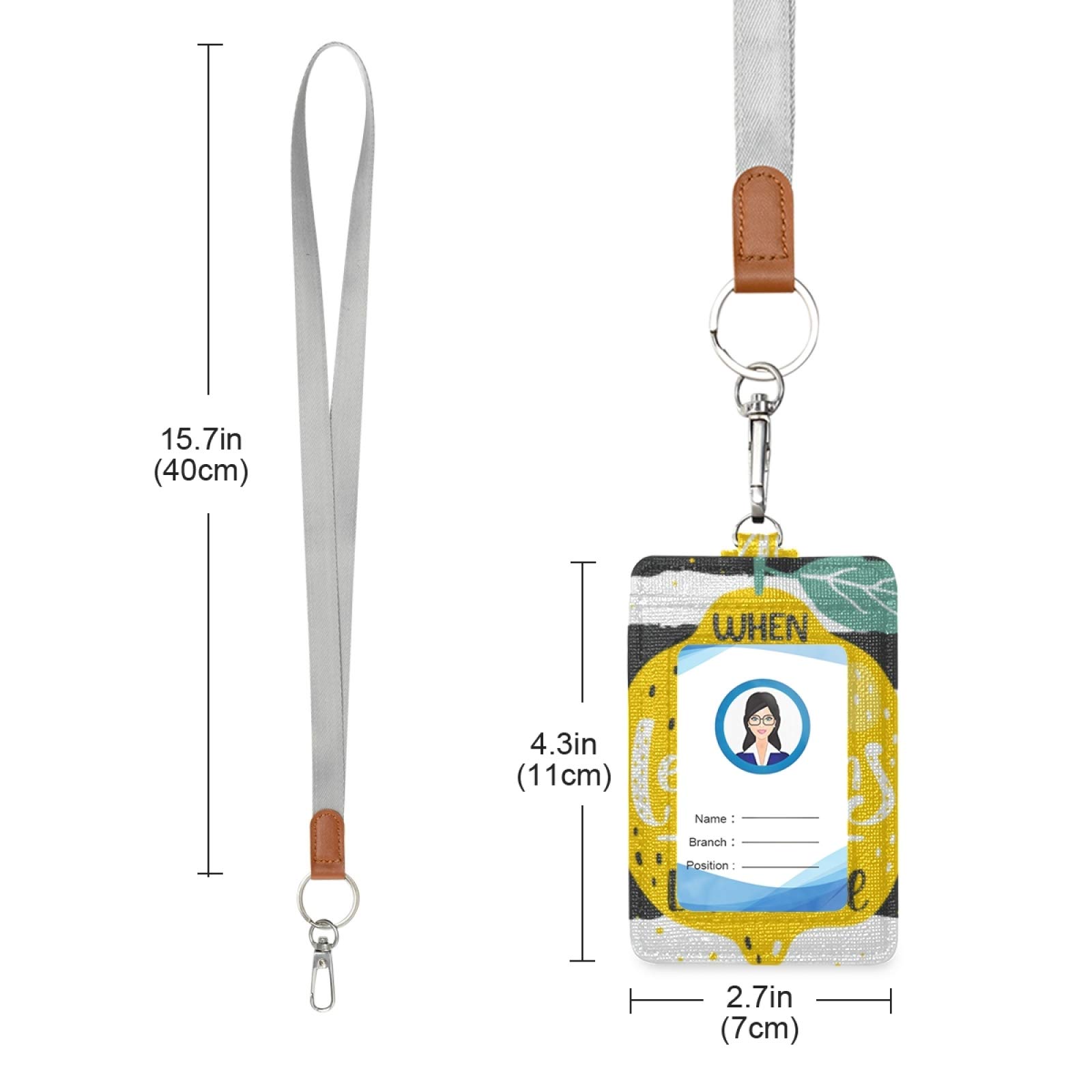 Vertical Leather ID Badge Holder with Lanyard - 2 Card Slots for Office & School Staff