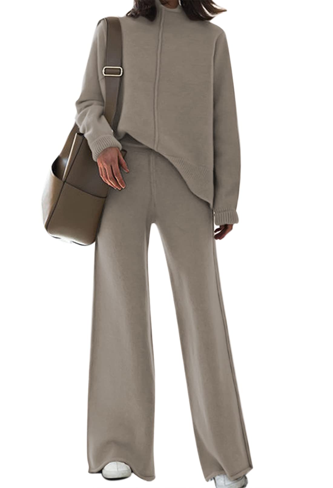TOLENY Women's 2 Piece Lounge Set - Soft Pullover Sweater & Comfortable Wide Leg Pants Tracksuit Outfit for Home, Yoga, and Casual Wear