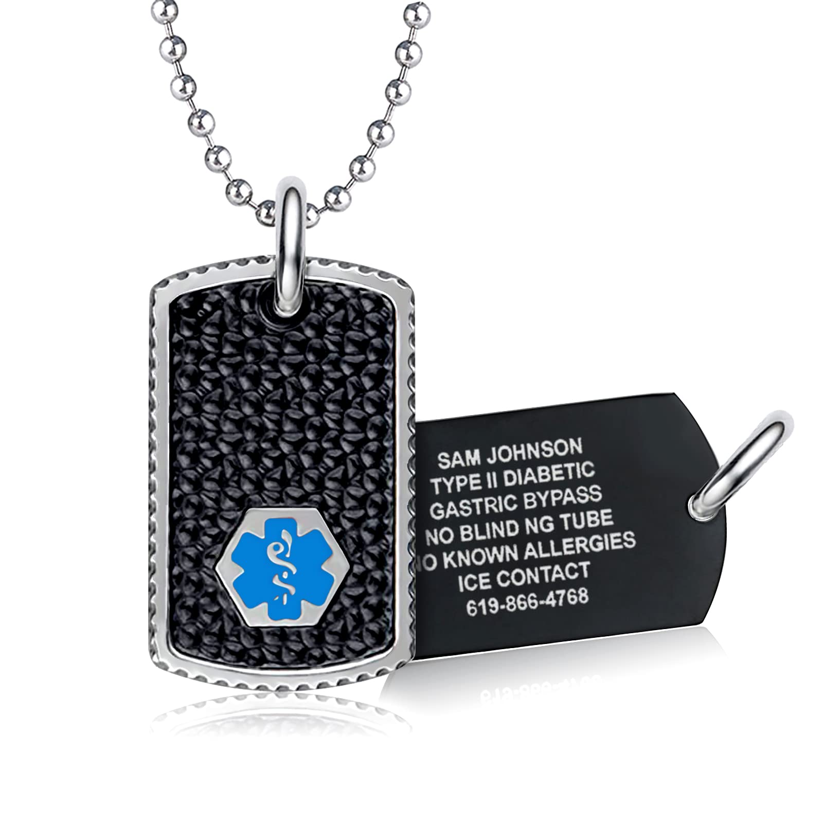 Divoti Custom Engraved Black Dog Tag Medical ID Necklace for Men & Women - Emergency Medical Alert Jewelry for Allergies, Diabetes & Heart Conditions