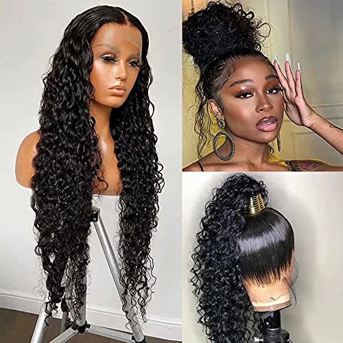 360 Lace Wigs Human Hair Brazilian Remy 24Inch - Pre Plucked Hairline, HD Transparent Lace, Water Wave, 180% Density, Glueless, Full End - Perfect for Daily Wear, Parties, Cosplay & Special Occasions