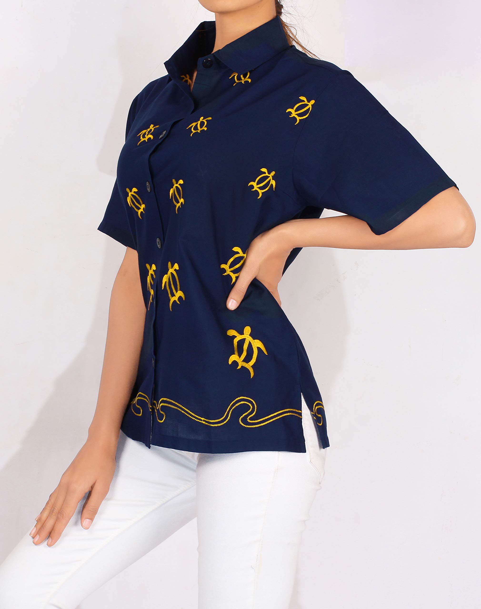 LA LEELA Women's Short Sleeve Hawaiian Blouse - Floral Print Beach Shirt for Summer Vacation, Pool Party & Tropical Getaway