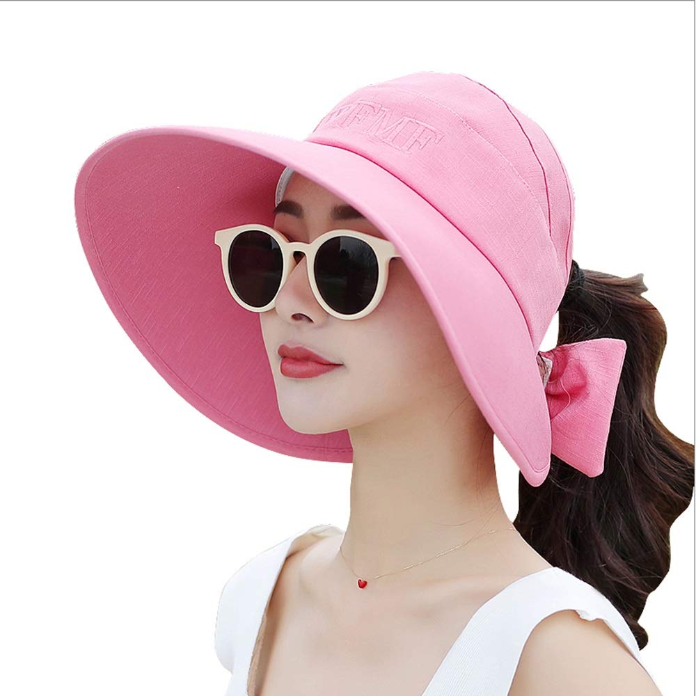 Women's Wide Brim Sun Hat with Neck Flap - UPF 50+ UV Protection Adjustable Summer Beach Hat for Gardening, Travel & Outdoor Activities (Pink)