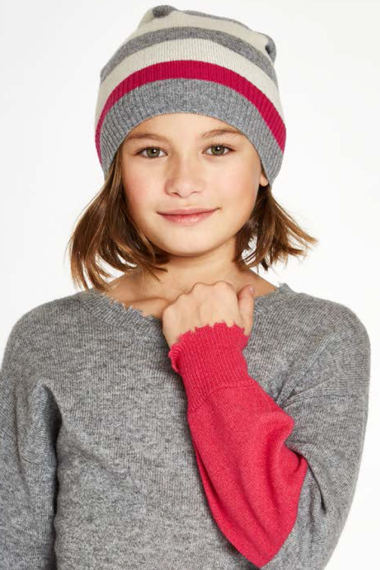 Soft Autumn Cashmere Striped Beanie for Girls - Warm & Stylish Winter Hat for School, Outdoor Play & Holiday Photos