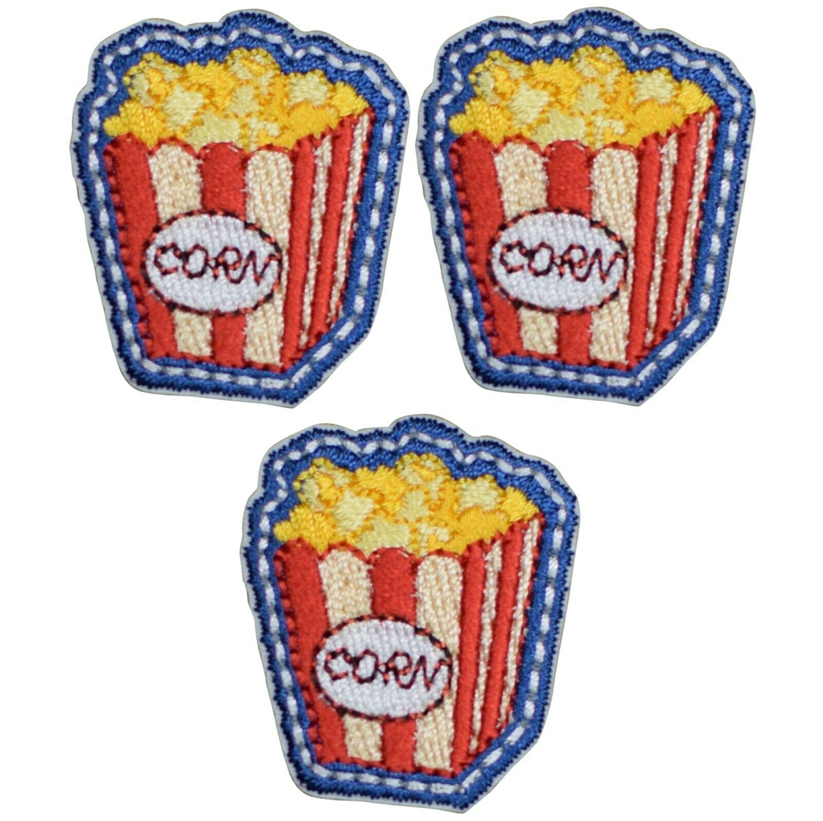 Mini Movie Popcorn Iron On Applique Patch Set - 3-Pack Cinema Theater 1-1/4