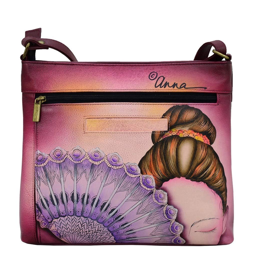 Anuschka Hand-Painted Leather Crossbody Bag for Women - Stylish Organizer Purse for Travel, Work & Everyday Use