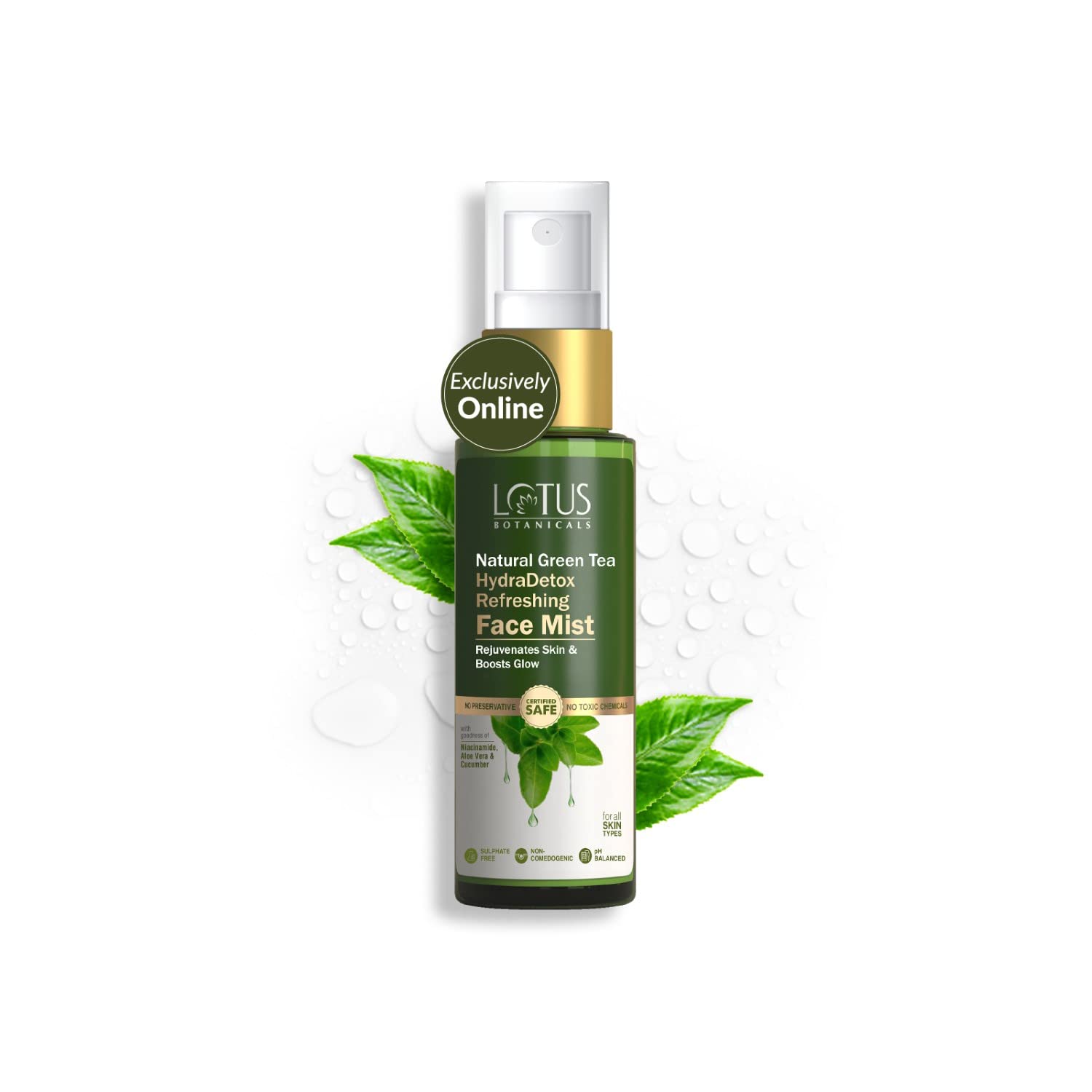 Lotus Botanicals Natural Green Tea HydraDetox Refreshing Face Mist - Skin Rejuvenation & Pore Tightening Treatment | Antioxidant Facial Spray for Acne Prevention & Glow Boost | Preservative-Free Formula for All Skin Types | Perfect for Morning Refresh, Post-Workout Revitalization & Travel Skincare | 30g