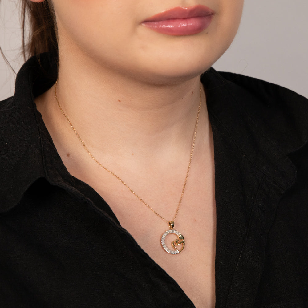 1/10 Carat Genuine Diamond Mother & Child Pendant Necklace in Sterling Silver - Perfect Gift for Mother's Day, Birthday & Special Occasions