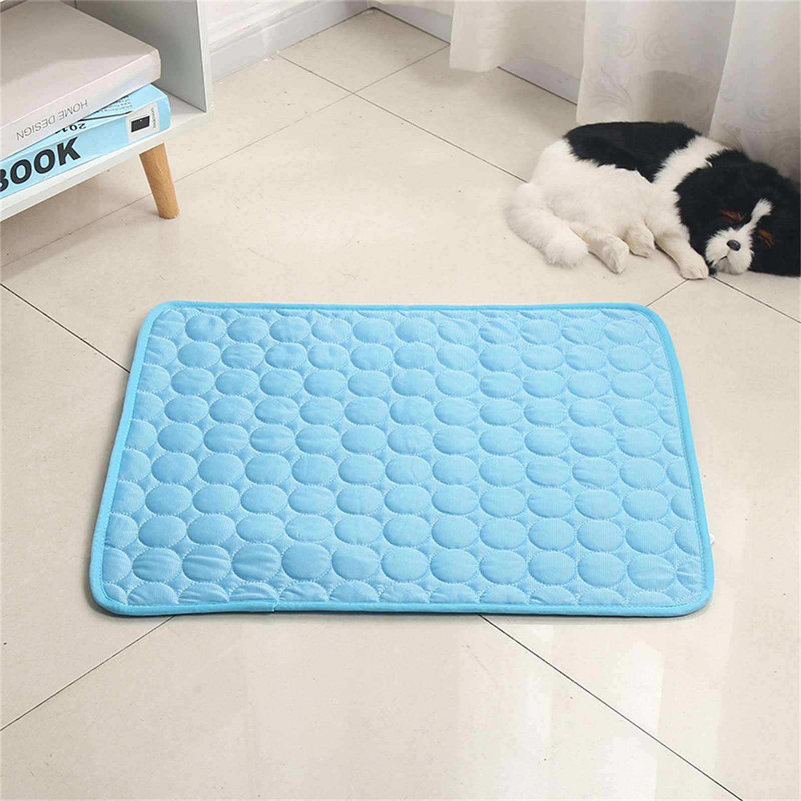 Washable Silk Cooling Mat for Dogs & Cats - Breathable Pet Bed Pad for Summer, Portable Self-Cooling Cushion for Indoor & Outdoor Use - Blue (Medium) - Perfect for Hot Weather, Travel, and Home Comfort
