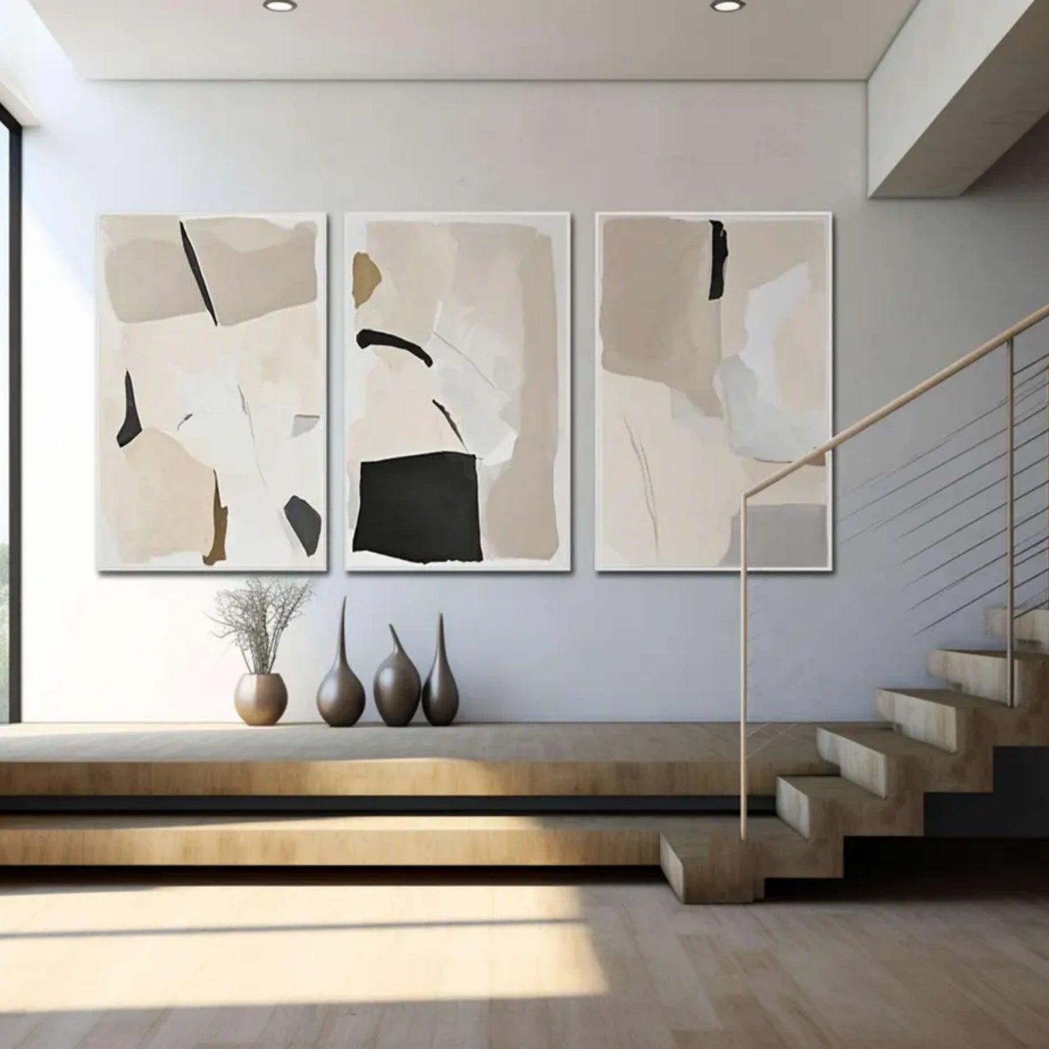 Abstract Tranquility Set of 3 Wall Art Paintings - Modern Minimalist Canvas Prints for Living Room, Bedroom & Office Decor - #WS287