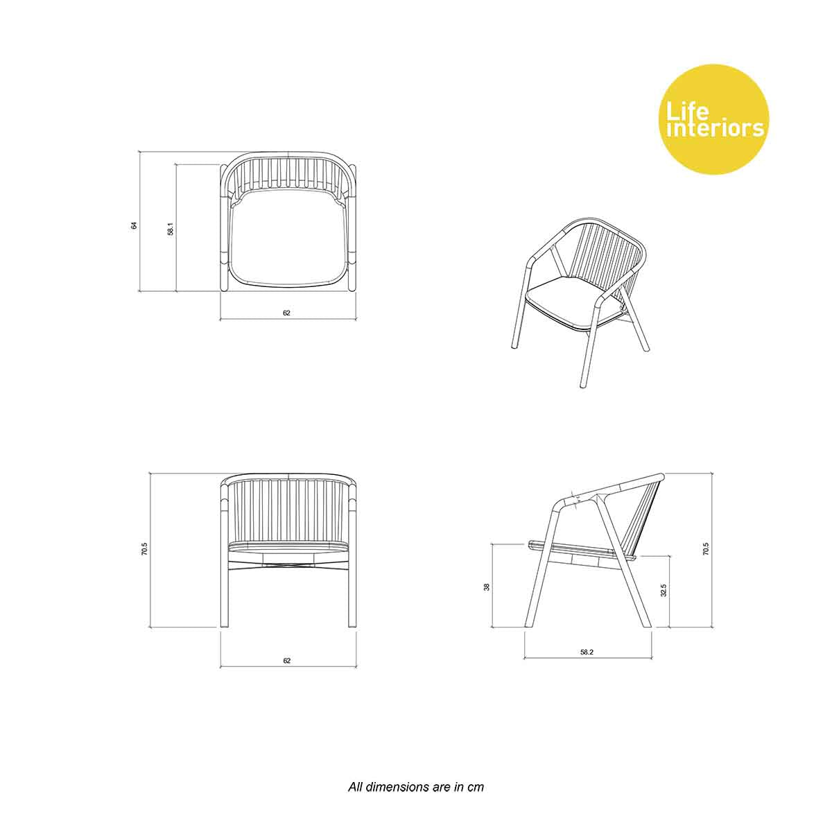 Life Interiors Lake Lounge Chair - Modern Outdoor Patio Furniture for Poolside, Garden & Backyard Relaxation