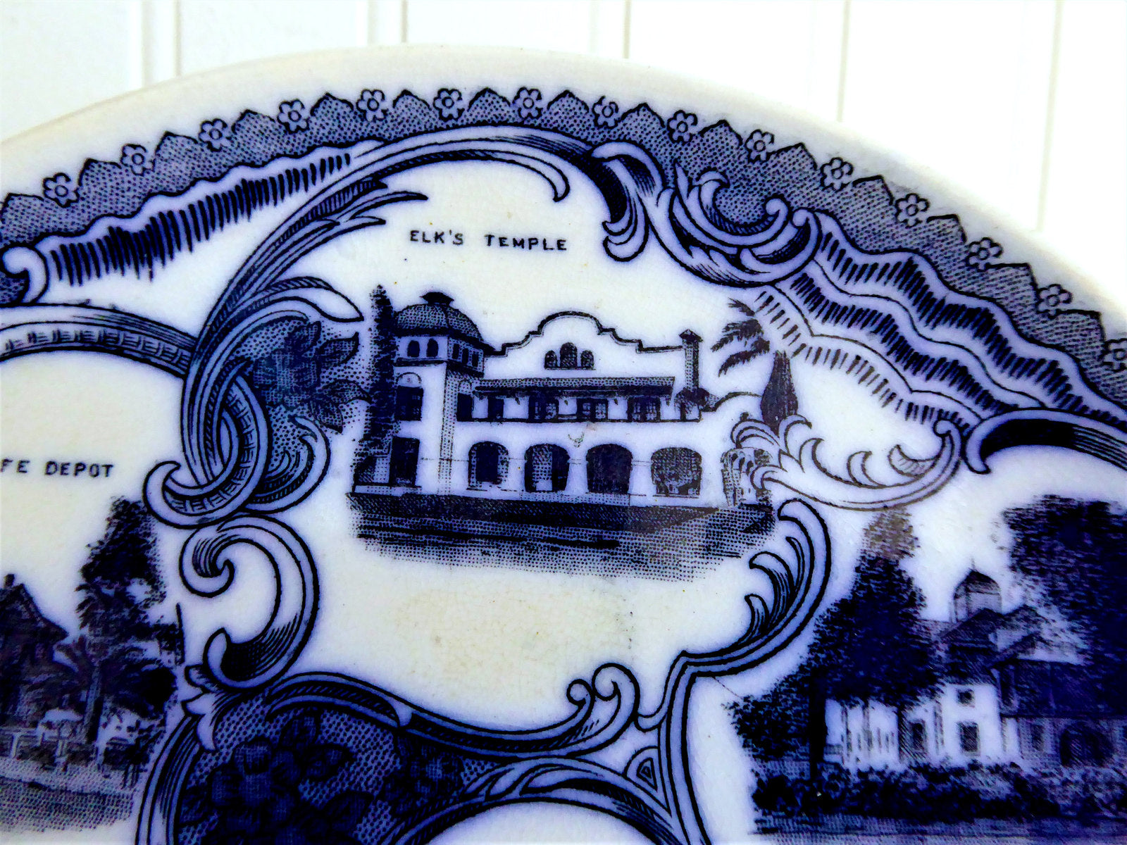 Antique English Flow Blue Transferware Plate - San Bernardino California 1890s Victorian Style for Home Decor & Collectibles