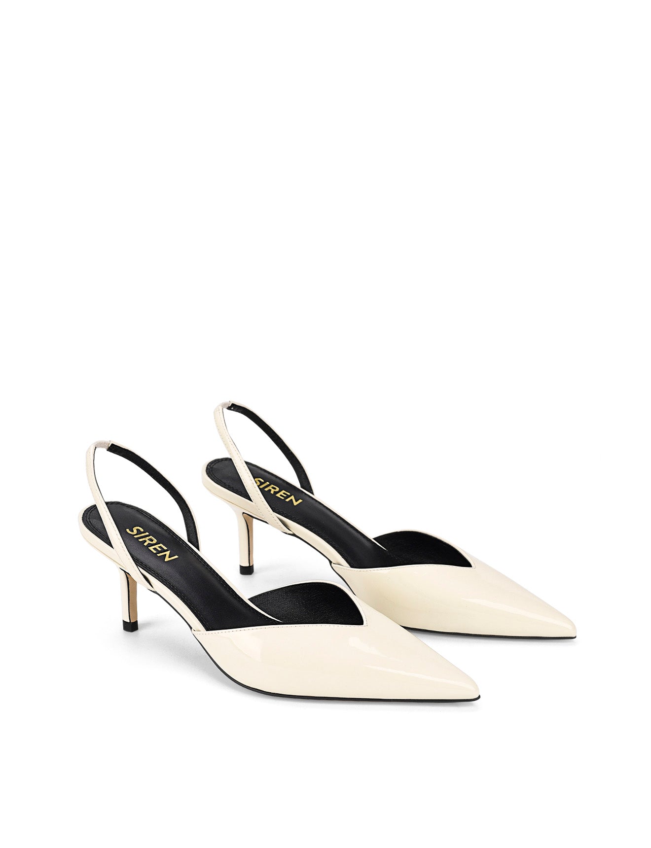 Yoco Slingback Kitten Heels - Women's Pointed Toe Low Heel Pumps in Chalk White Patent Leather | Perfect for Office, Wedding & Special Occasions