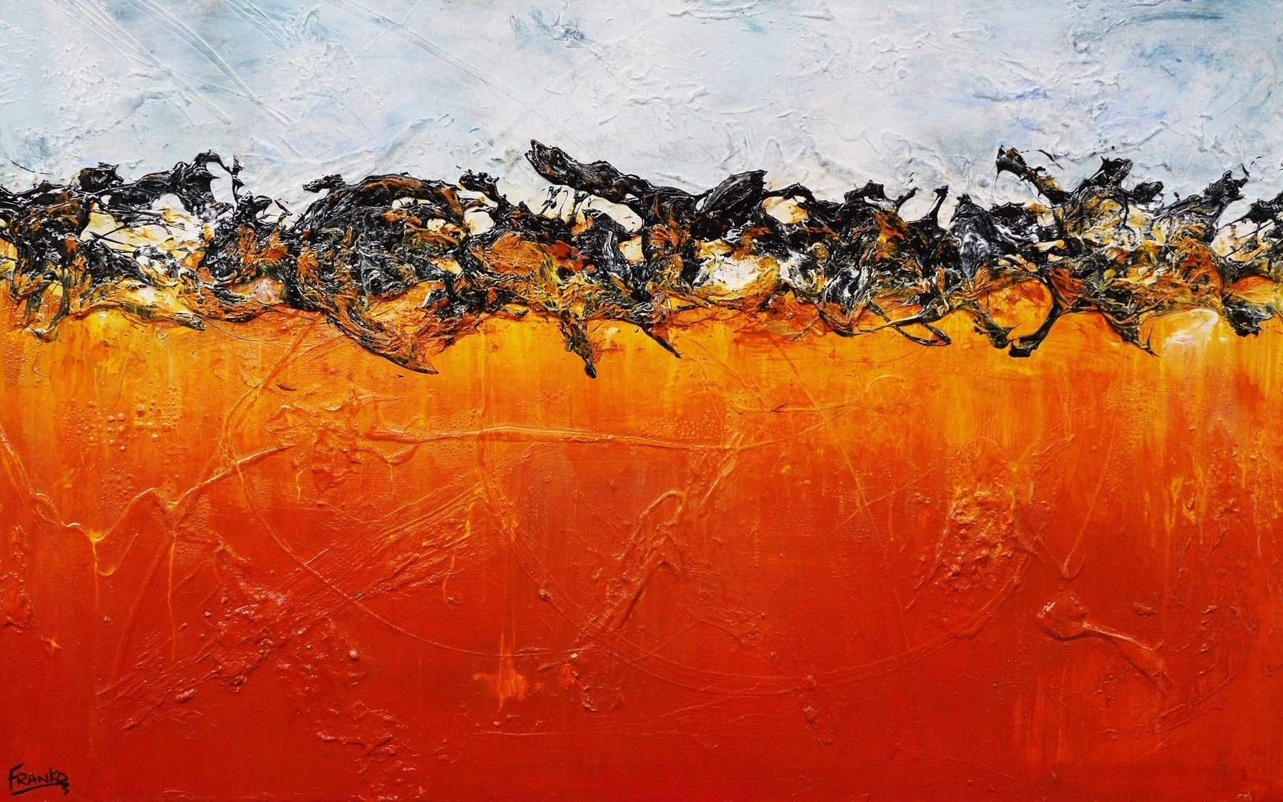 160cm x 100cm Burnt Orange Abstract Textured Canvas Painting - Modern Blue & Orange Landscape Wall Art for Living Room, Bedroom or Office Decor