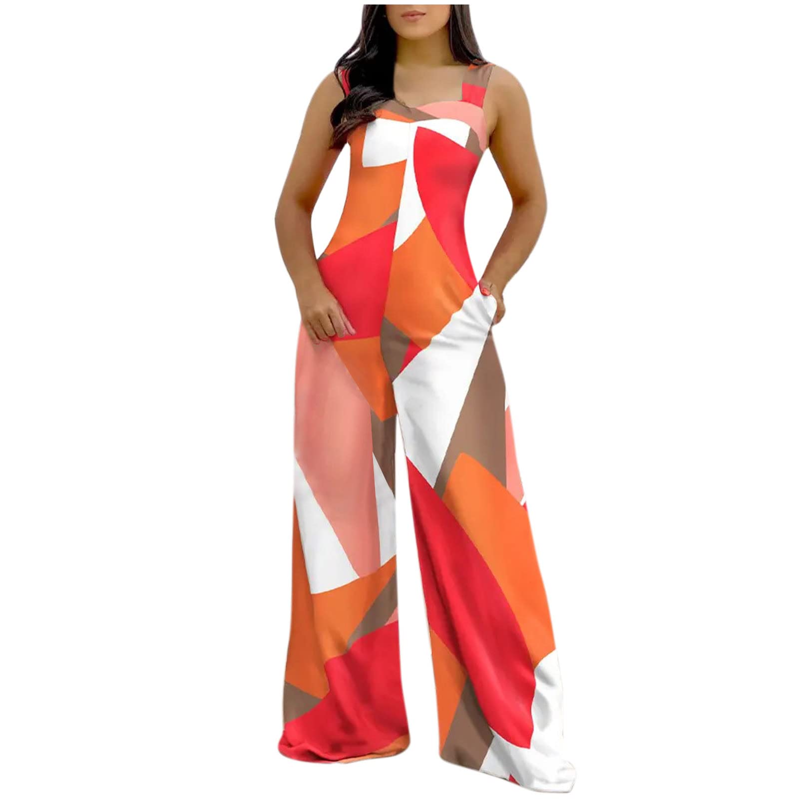 Ceimmol Women's Summer Sleeveless Jumpsuit - High Waisted Wide Leg Romper with Pockets | Floral Print Playsuit for Beach, Vacation & Casual Outings