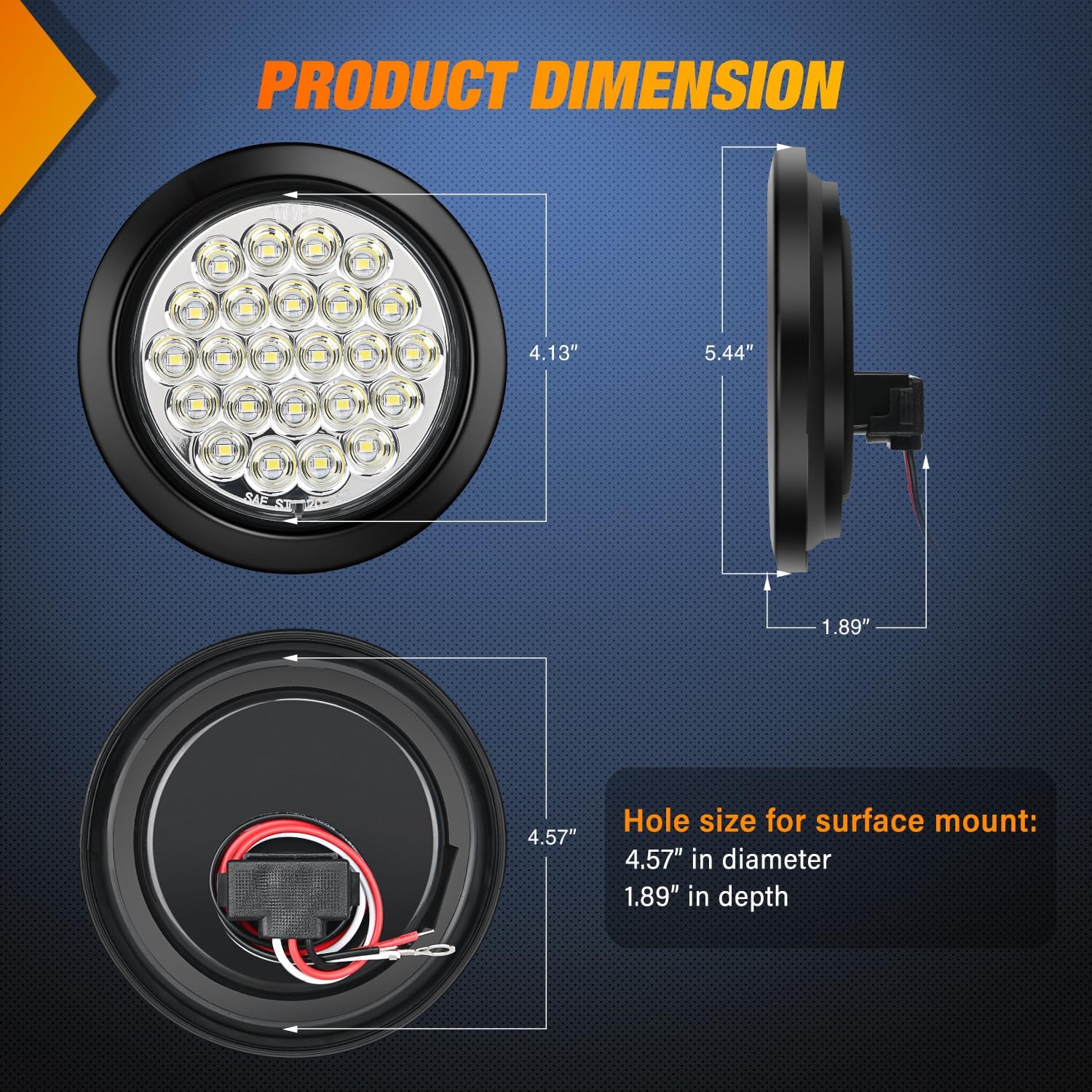 4 Inch White Round 24 LED Flush Mount Tail Lights with Grommets - 2 Pack for Boat, RV, Trailer & Marine Lighting Applications