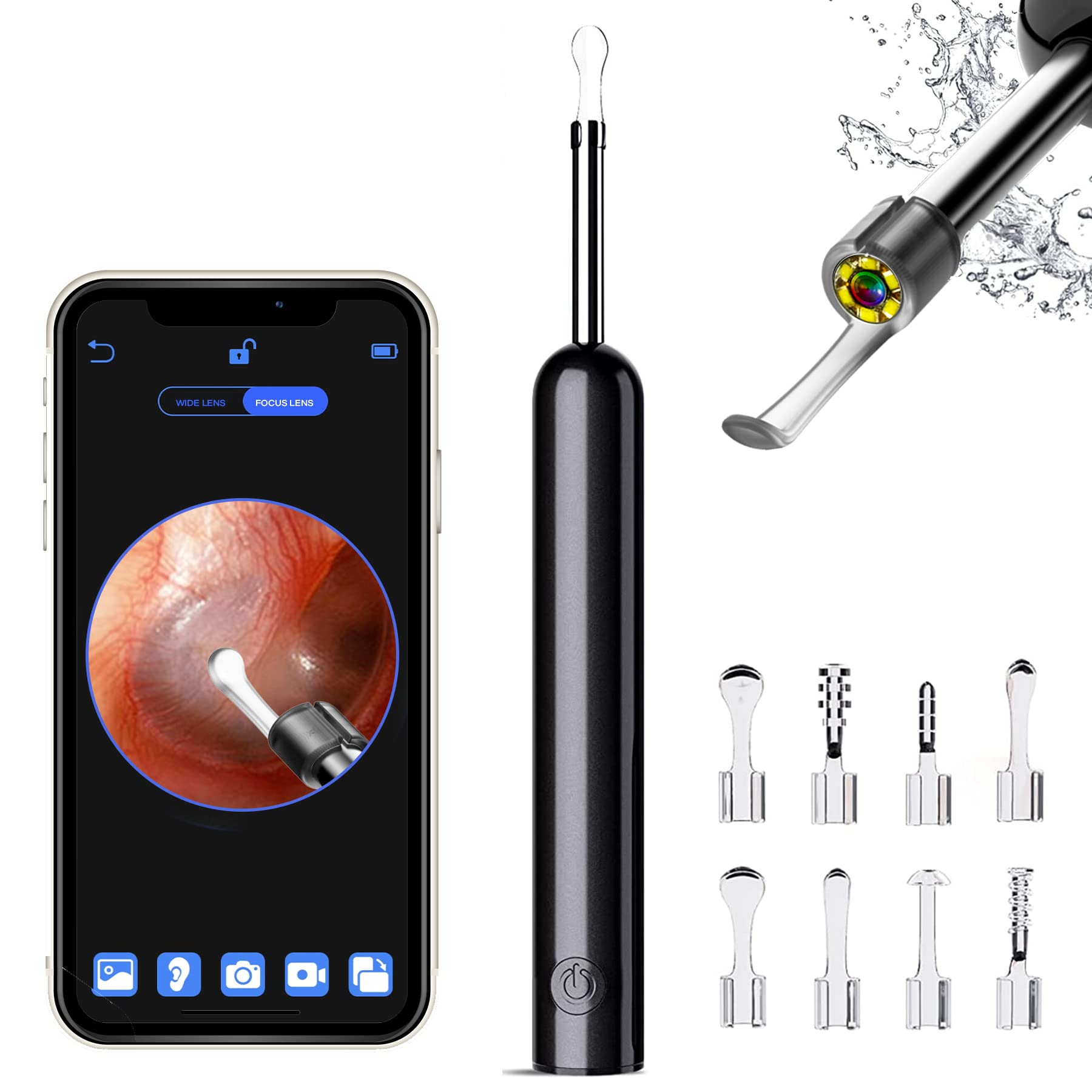 **Tekkery Ear Wax Removal Tool with HD Otoscope Camera & 6 LED Lights – Ear Cleaning Kit for iPhone, iPad, Android – Includes 8 Silicone Scoops – Safe & Effective Ear Wax Removal for Home Use (Black)**