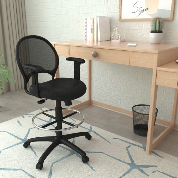 Boss Mesh Back Drafting Stool B16215 - Adjustable Height Office Chair with Lumbar Support - Perfect for Architects, Designers & Home Office Workspaces