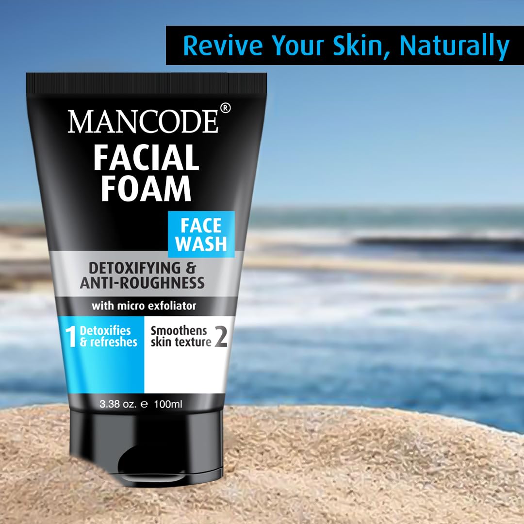 Mancode Detoxifying Face Wash for Men - Oil Control & Acne Treatment, Dark Spot Corrector, Pollution Defense - 100ml Cleanser for Clear Skin | Daily Skincare Routine for Men, Gym & Travel Friendly