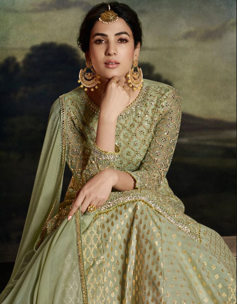 Stylish Army Green Net Lehenga Suit for Women - Traditional Indian Bridal Wear for Weddings & Festive Occasions