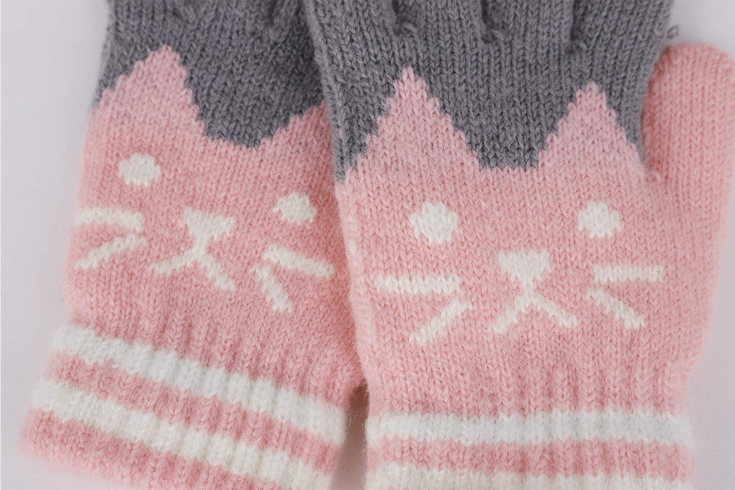 Warm Winter Snow Ski Gloves for Kids - Soft Animal Cat Bear Design Full Finger Knit Mittens - Perfect for Skiing, Snowboarding & Christmas Gifts
