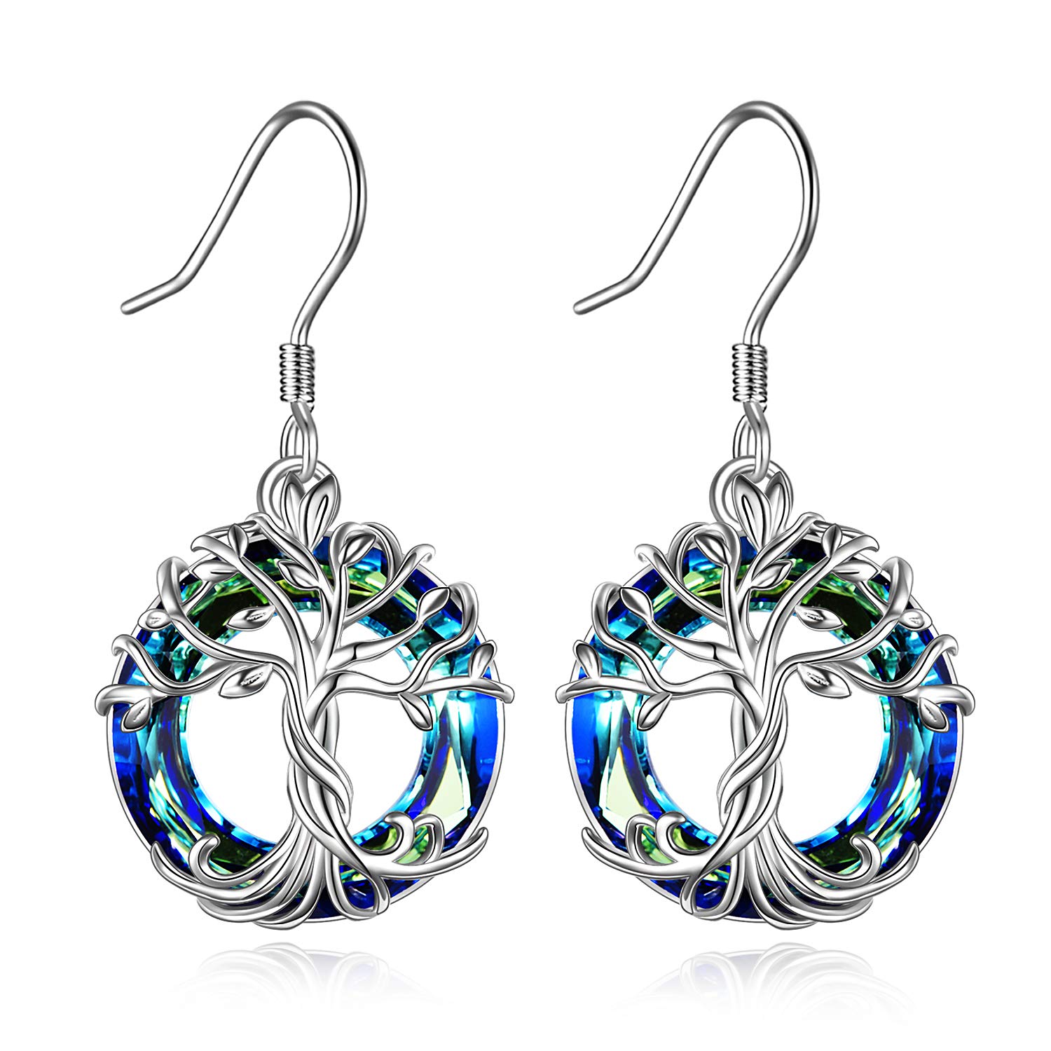 TOUPOP 925 Sterling Silver Tree of Life Dangle Earrings with Crystals - Elegant Drop Earrings for Women, Perfect Birthday & Mother's Day Gift for Her - Ideal for Weddings, Parties and Special Occasions